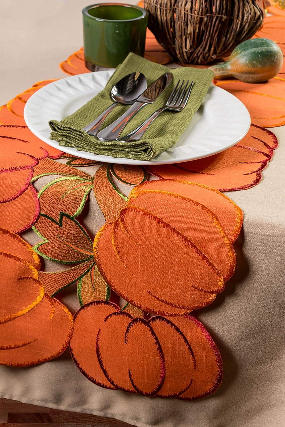 DII Fall Table Decorations Indoor DÃ©cor, Thanksgiving, Table Runner, 14x60, Embroidered Cut Work Pumpkins