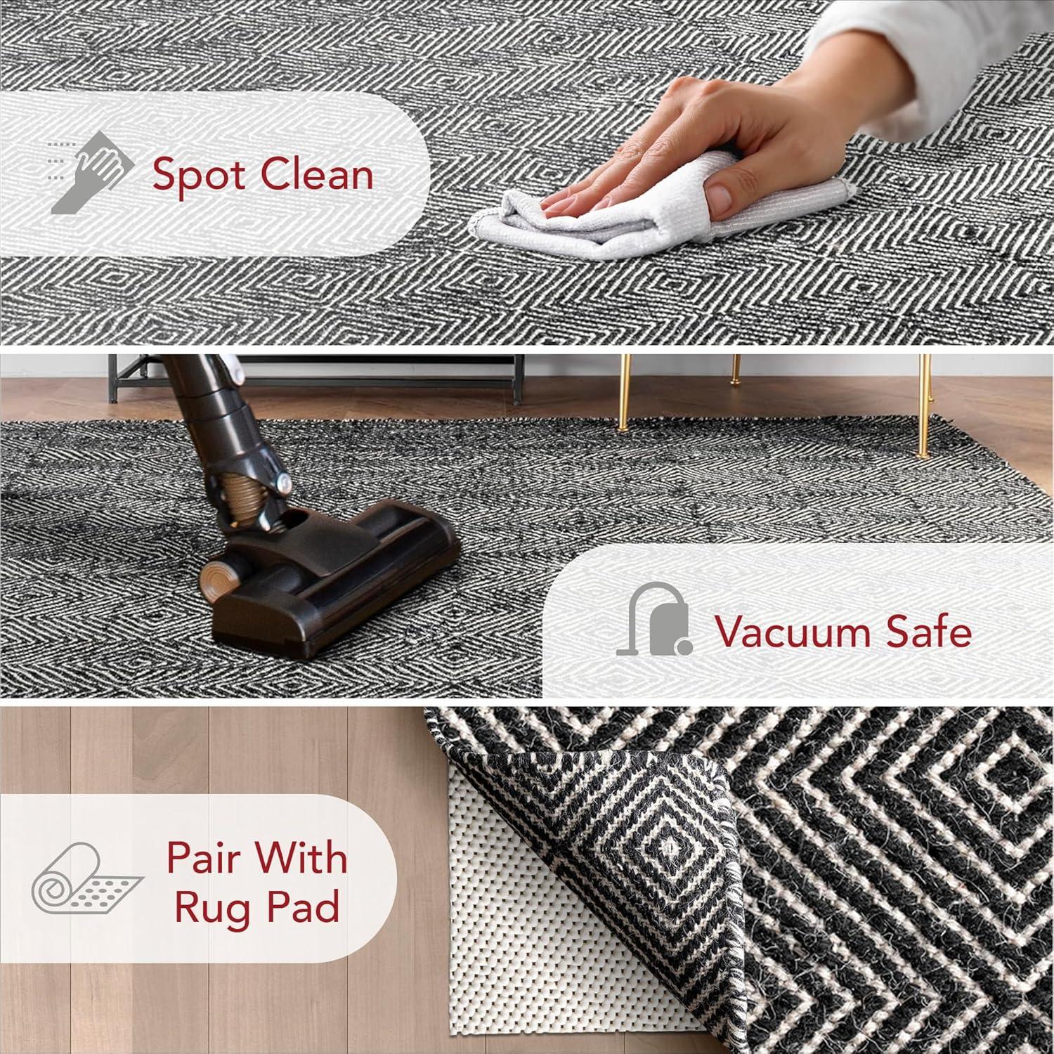 Nuloom Ago Geometric 3x5 Wool Accent Indoor Area Rug for Living Room Bedroom Dining Room Entryway Kitchen, Black/Ivory