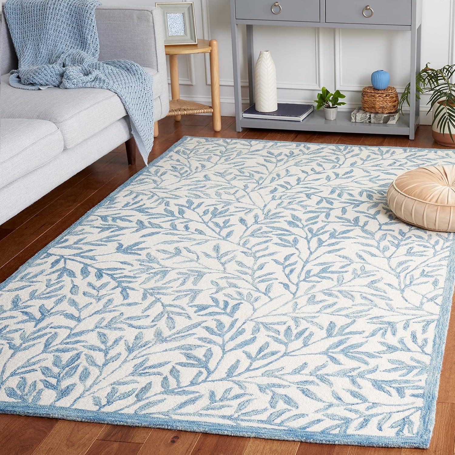 SAFAVIEH Jardin Zahara Floral Area Rug, Ivory/Blue, 4' x 6'