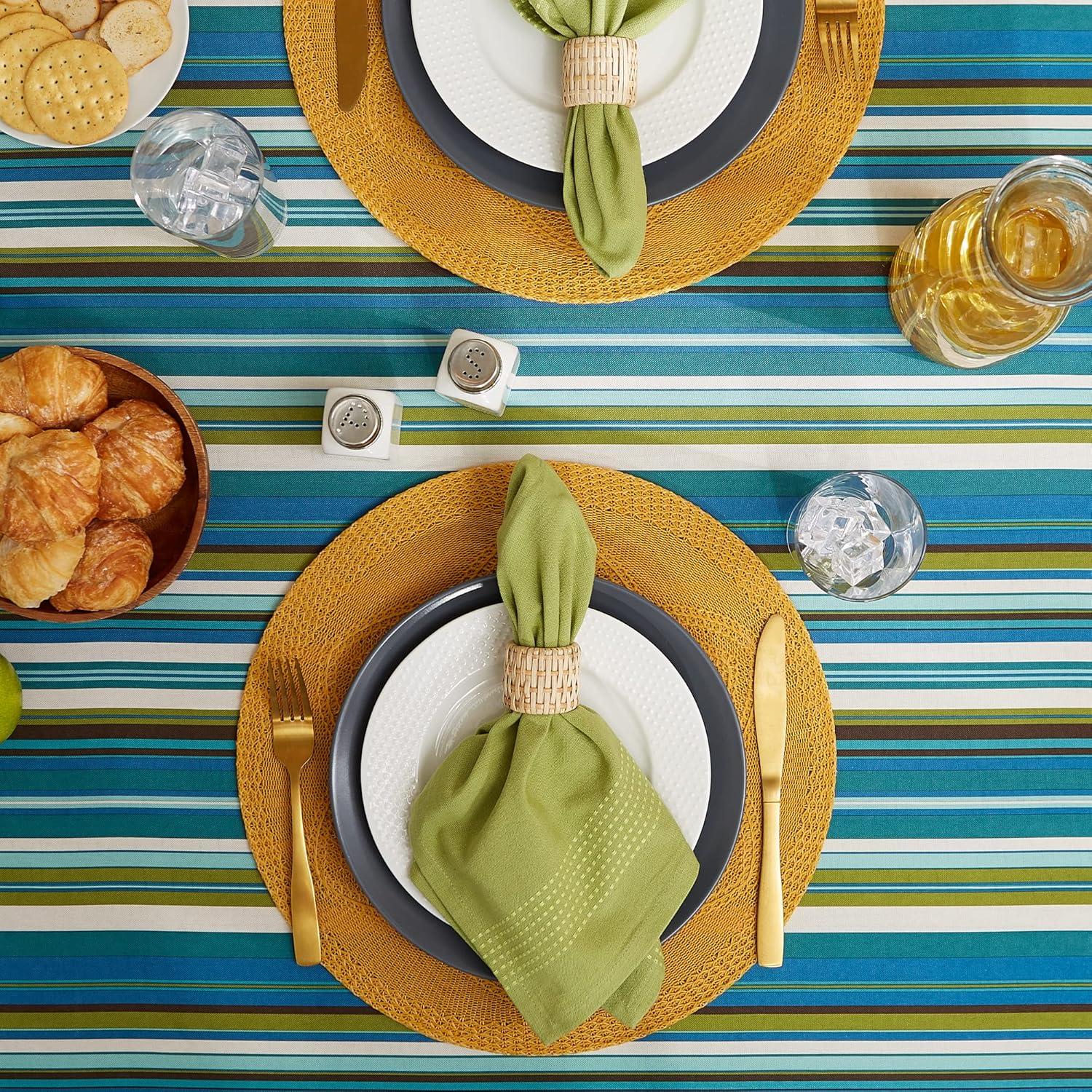 Indoor/Outdoor Tabletop Collection Multi-use, Machine Washable, Striped, Tablecloth, 60x84 w/Zipper, Beachy Print