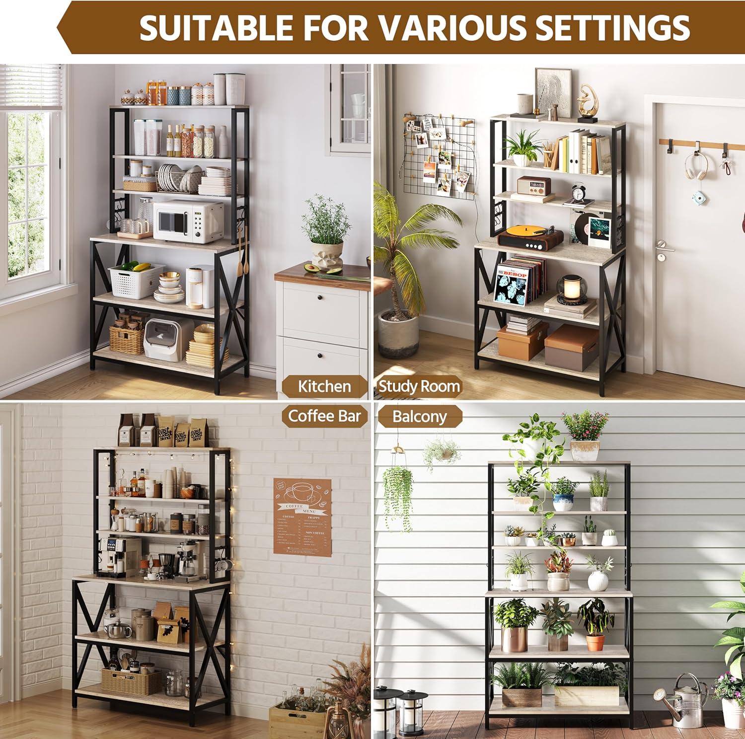 Yaheetech 6-Tier Kitchen Bakers Rack, 31.5 Inch Coffee Bar Table, Farmhouse Microwave Oven Stand Cabinet for Small Spaces, Corner Organizer Storage Shelf for Spices and Pots, Grey