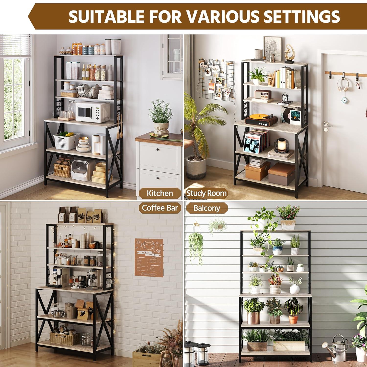 Yaheetech 6-Tier Kitchen Bakers Rack, 31.5 Inch Coffee Bar Table, Farmhouse Microwave Oven Stand Cabinet for Small Spaces, Corner Organizer Storage Shelf for Spices and Pots, Grey