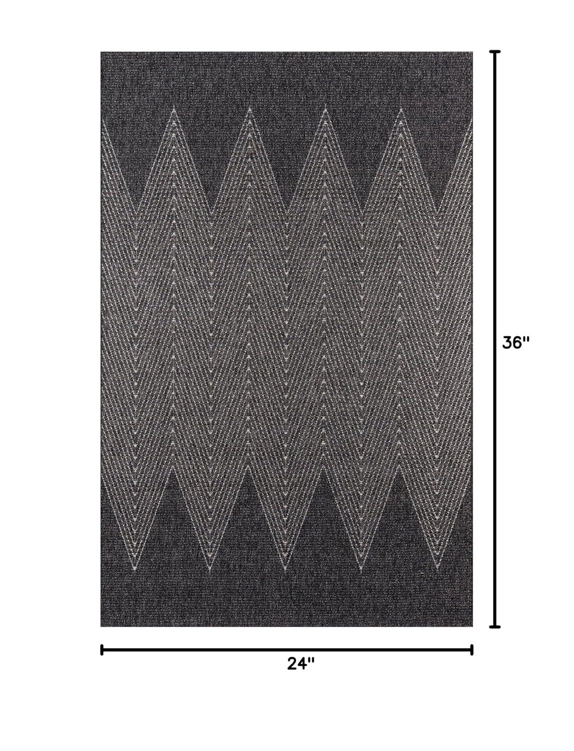 2'x3' Zig Zag Loomed Accent Rug Charcoal - Momeni: Contemporary Indoor/Outdoor Low Pile Area Rug, Machine Made