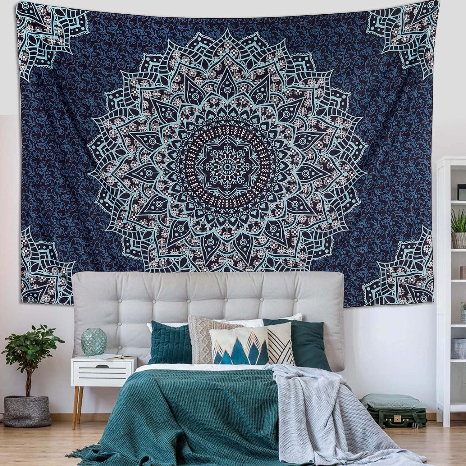 Black Blue Mandala Tapestry Wall Hanging Vintage Tapestries Aesthetic Hippie Wall Decor Bohemian Wall Art Boho Home Decoration for Bedroom,Living Room,Dorm