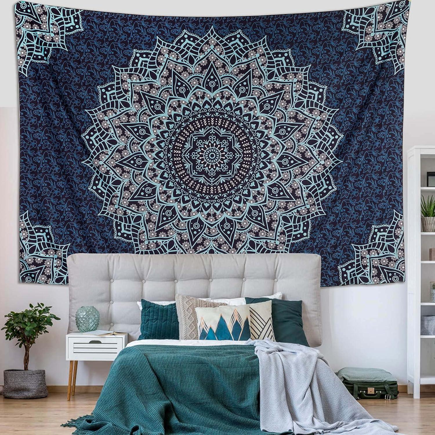 Black Blue Mandala Tapestry Wall Hanging Vintage Tapestries Aesthetic Hippie Wall Decor Bohemian Wall Art Boho Home Decoration for Bedroom,Living Room,Dorm