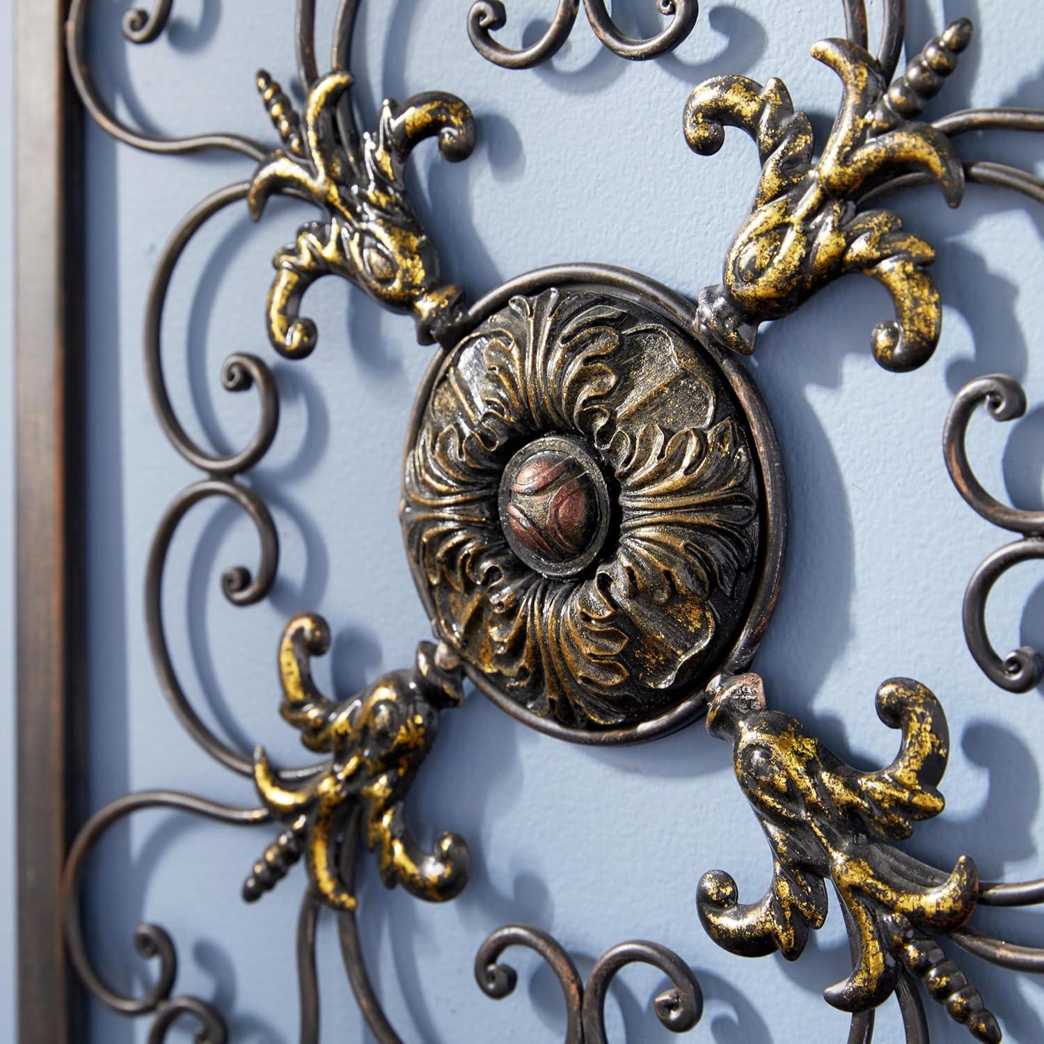 DecMode Rustic Brown Square Metal Wall Décor Set of 4 14"W x 14"H