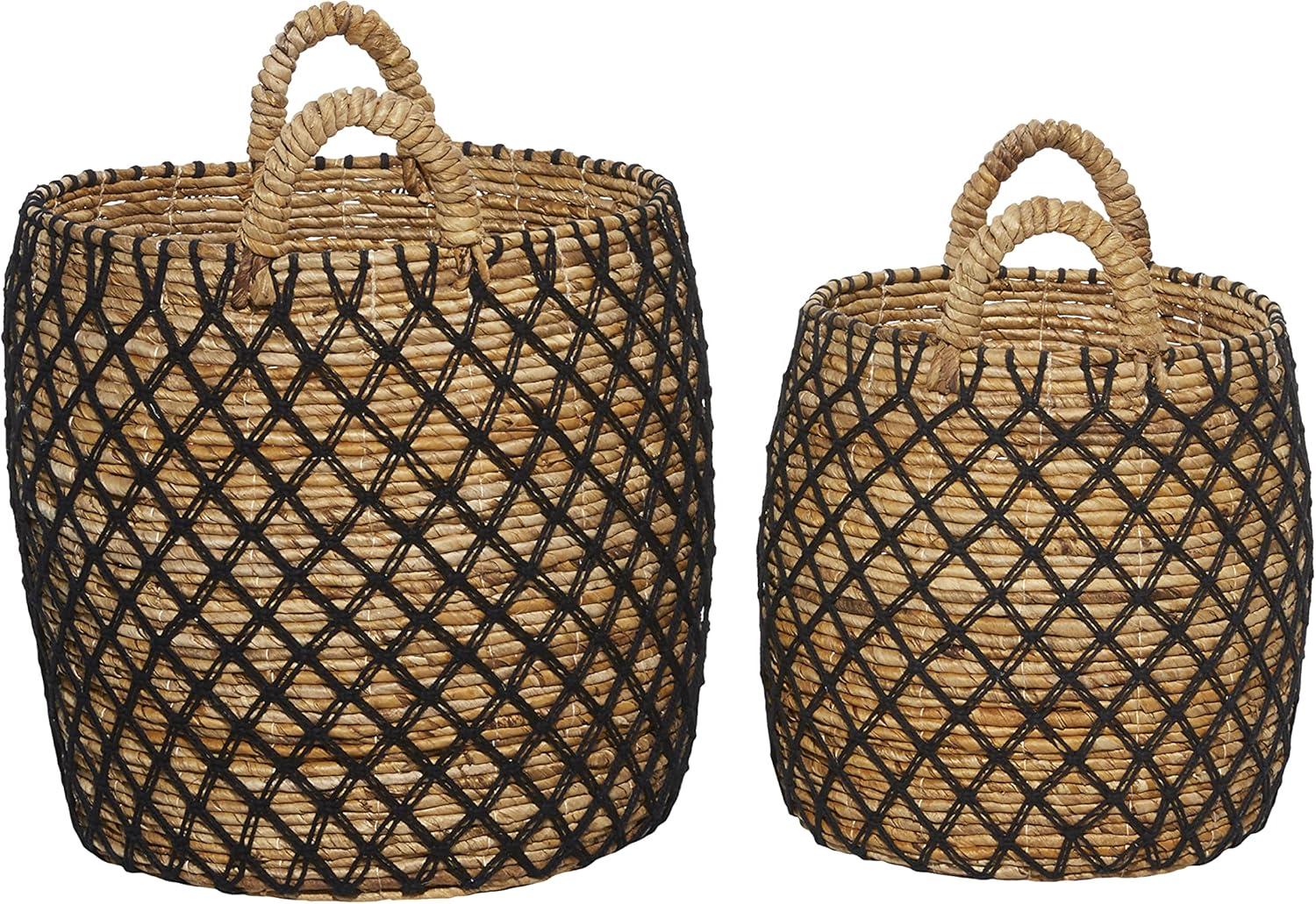 Brown Round Banana Leaf Storage Basket Set, 19"