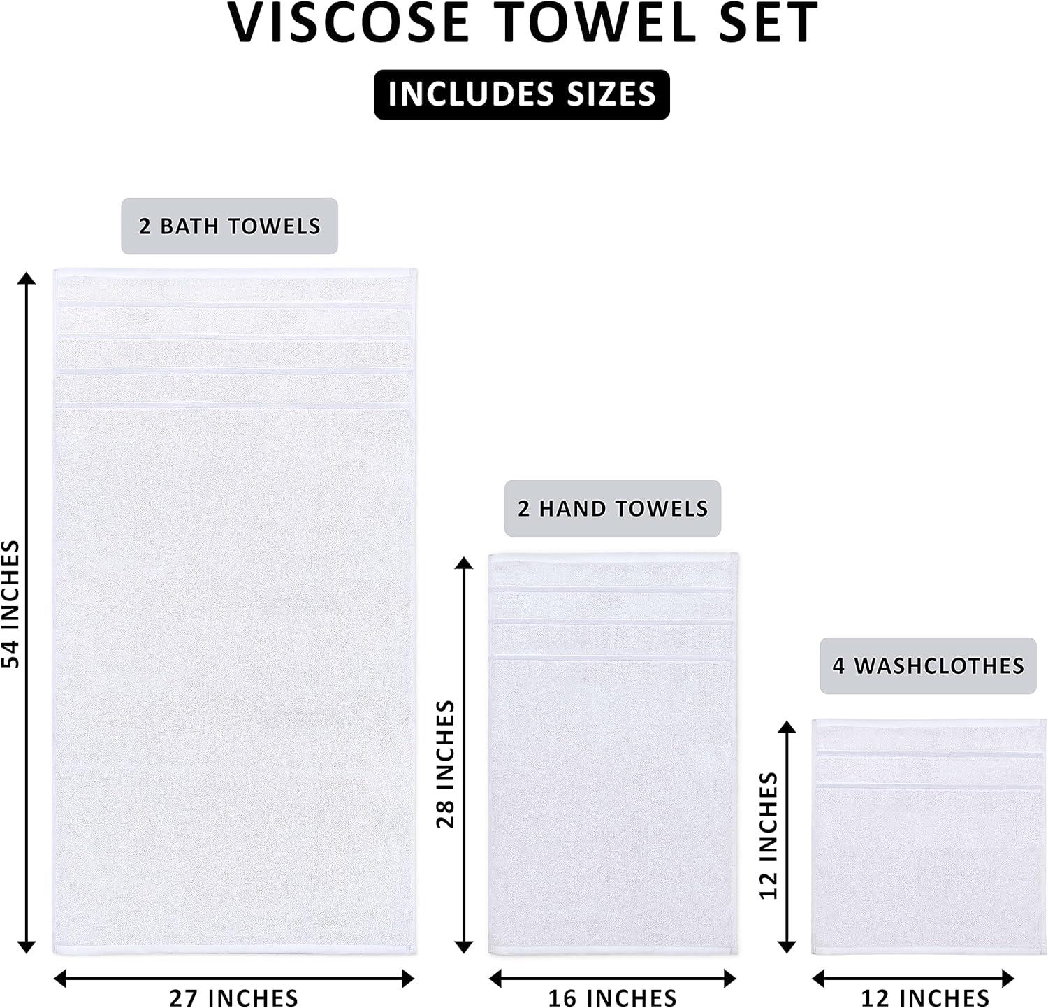 White Cotton 8-Piece Luxury Towel Set with Viscose Stripes