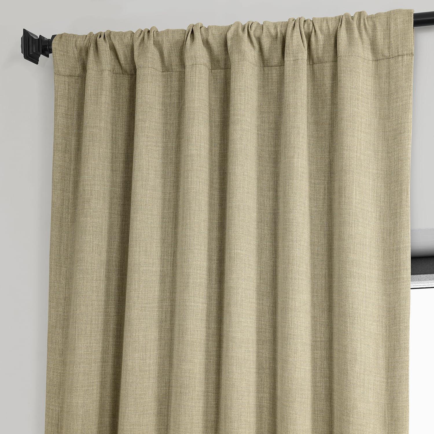 Thatched Tan Faux Linen Blackout Curtain Panel, 50W x 84L