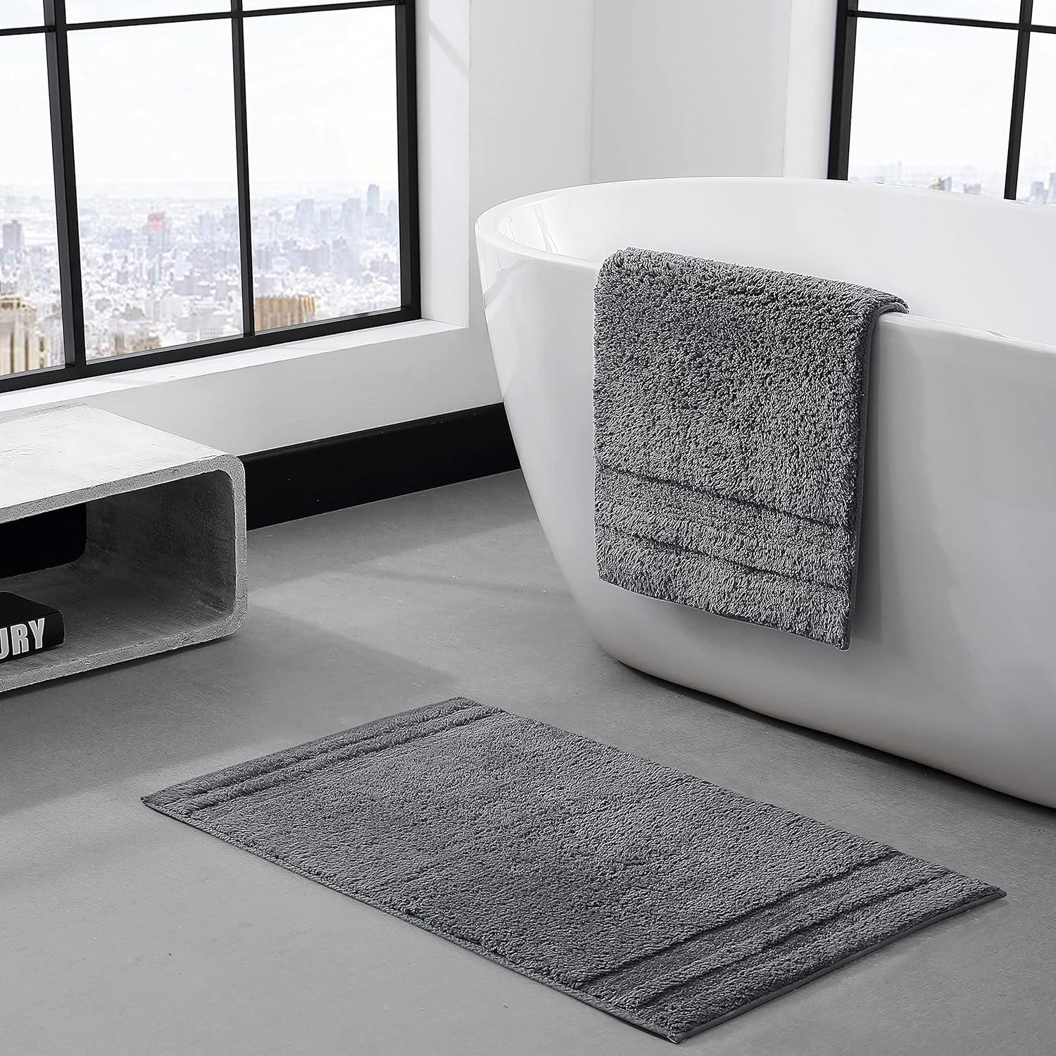 Eden Plush Pile Solid Reversible Cotton White 2 Piece Bath Rug Set
