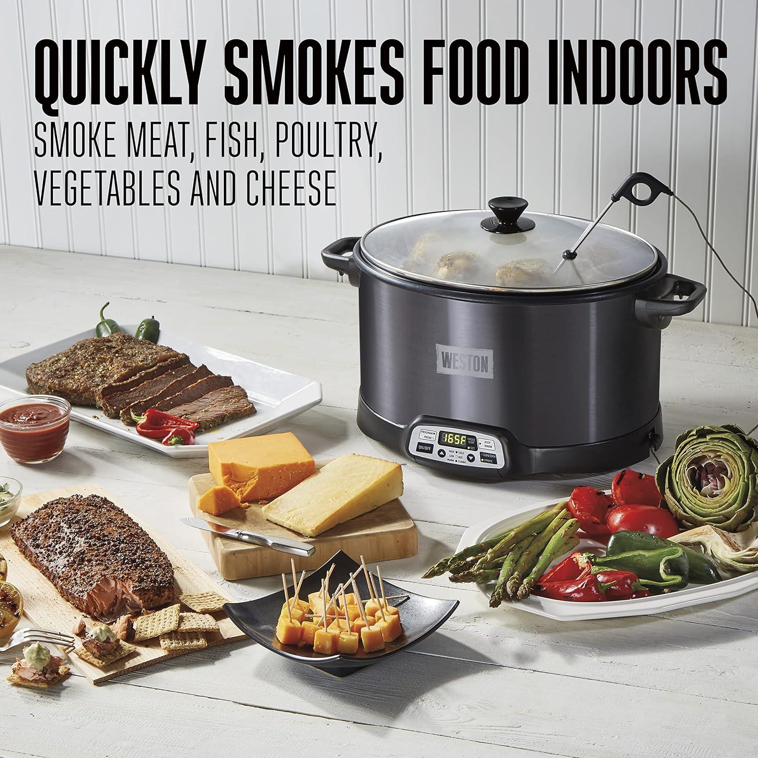 Weston 2in1 Indoor Smoker & Slow Cooker 03-2500-W: 6 Qt Programmable Crock Pot, Dishwasher-Safe, Automatic Probe