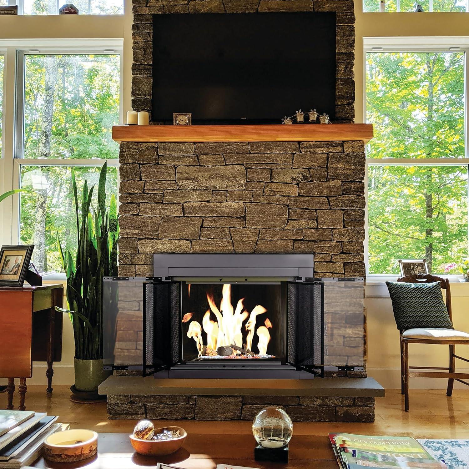 Pleasant Hearth Alpine Collection Fireplace Glass Door, Skyline Nickel - Small