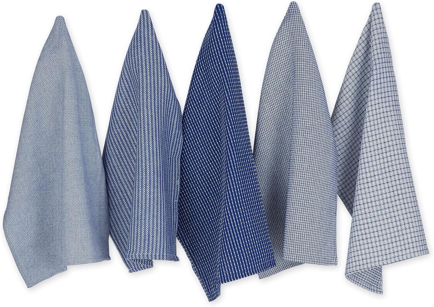 Assorted Blue Cotton Terry Kitchen Towel Set, 5-Piece