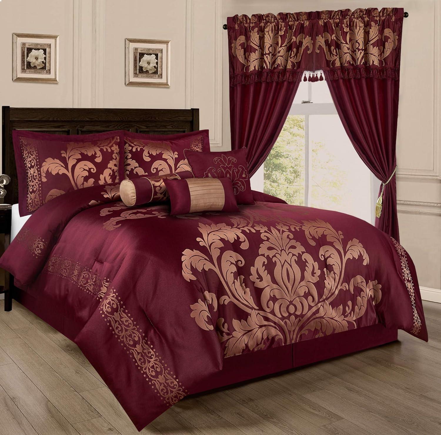 Chezmoi Collection Royale Jacquard Floral 7 Piece Comforter Set