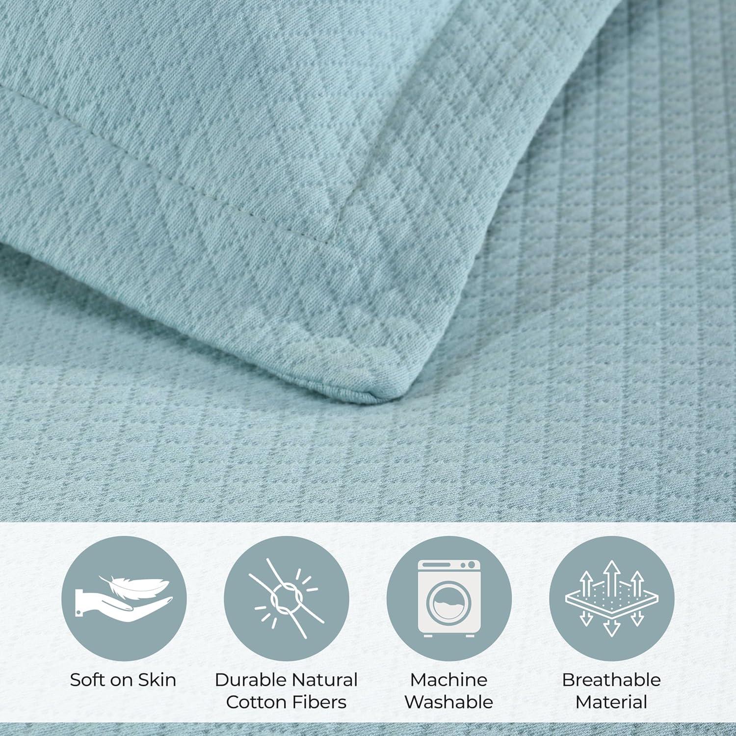 Aqua Diamond Solitaire Twin Cotton Bedspread Set with Pillow Sham