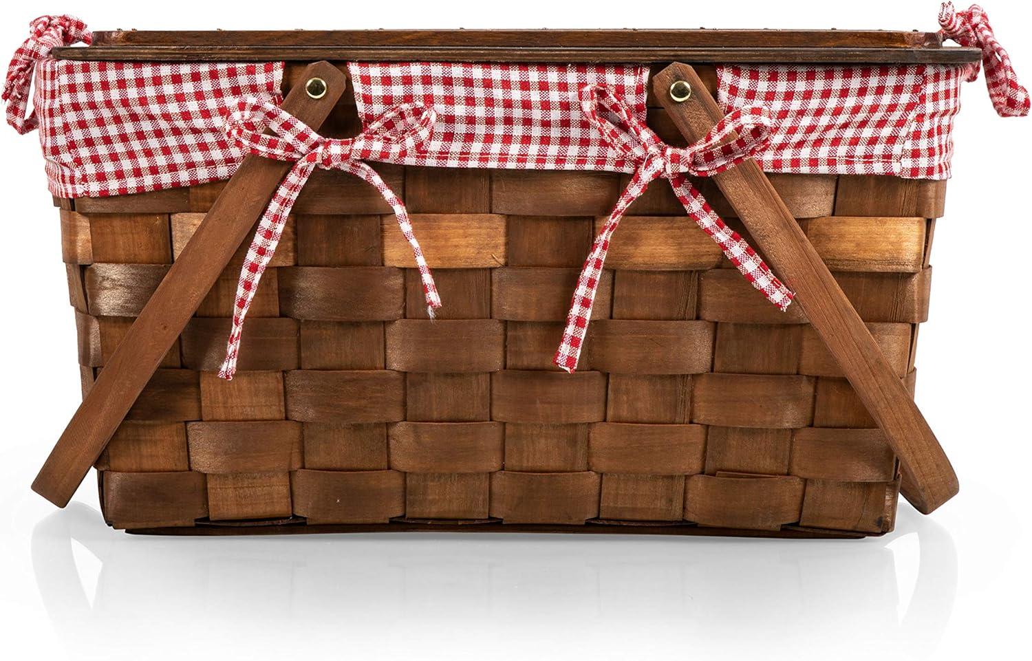 Picnic Time Kansas Handwoven Wood Picnic Basket - Large Basket with Tabletop Lid