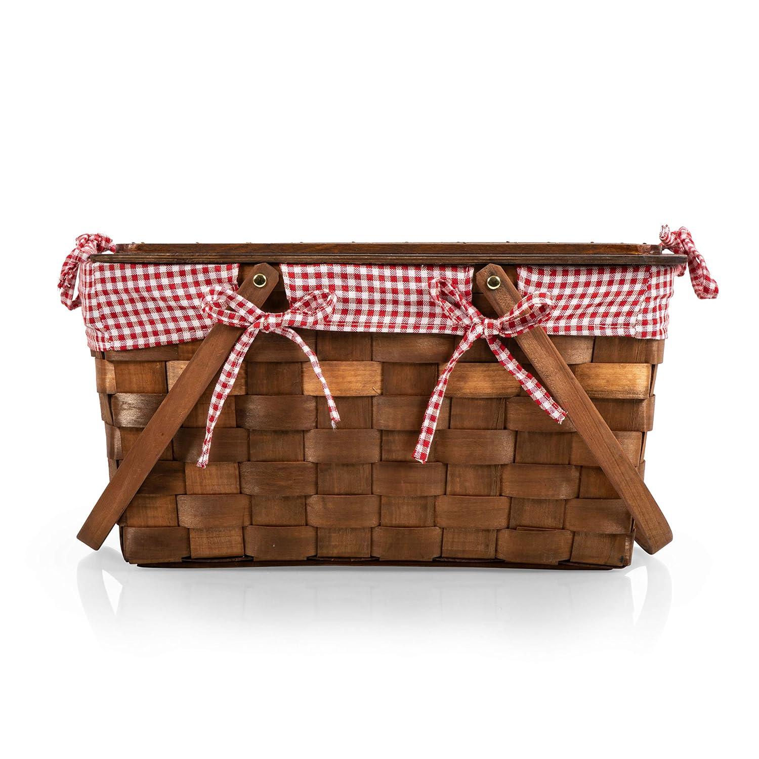 Picnic Time Kansas Handwoven Wood Picnic Basket - Large Basket with Tabletop Lid