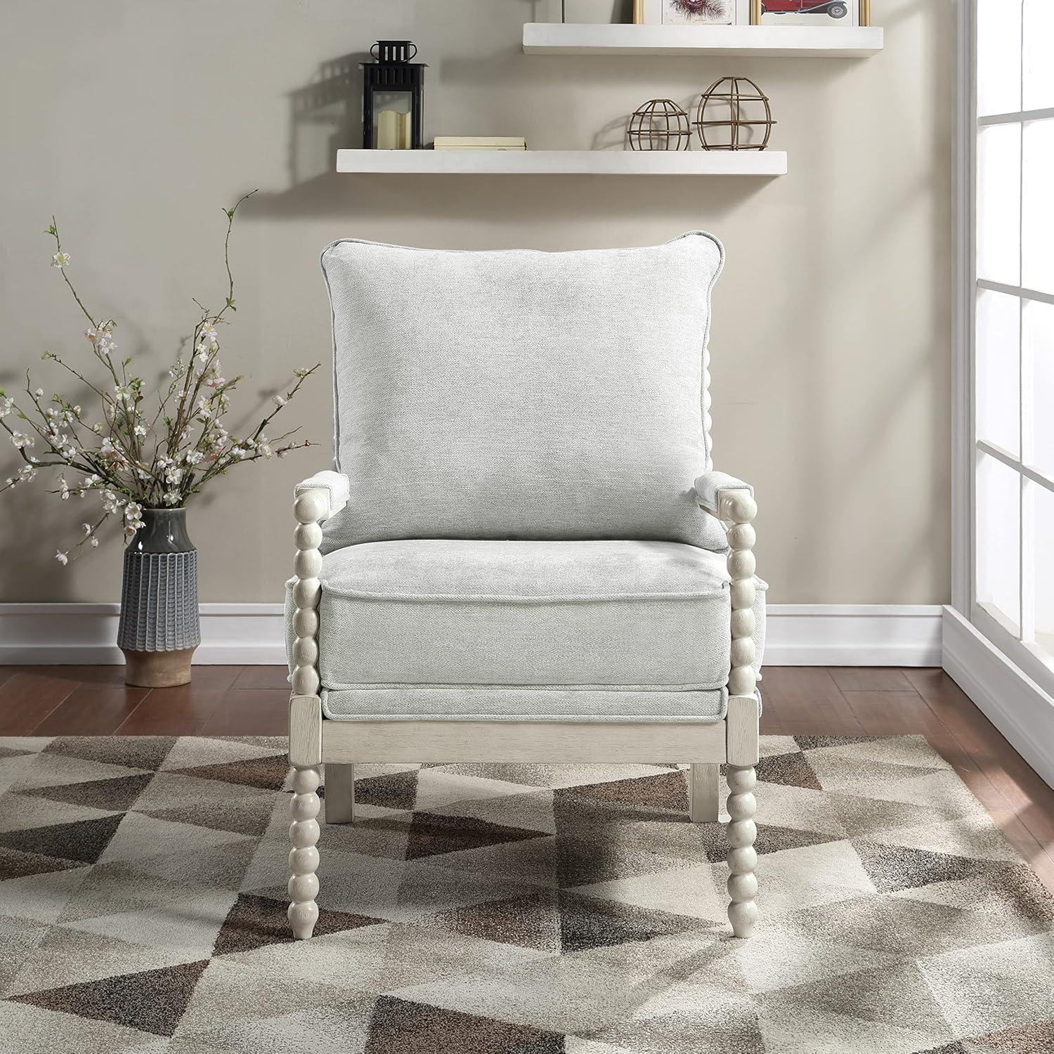 Kaylee Spindle Chair in Smoke Gray Fabric with White Frame