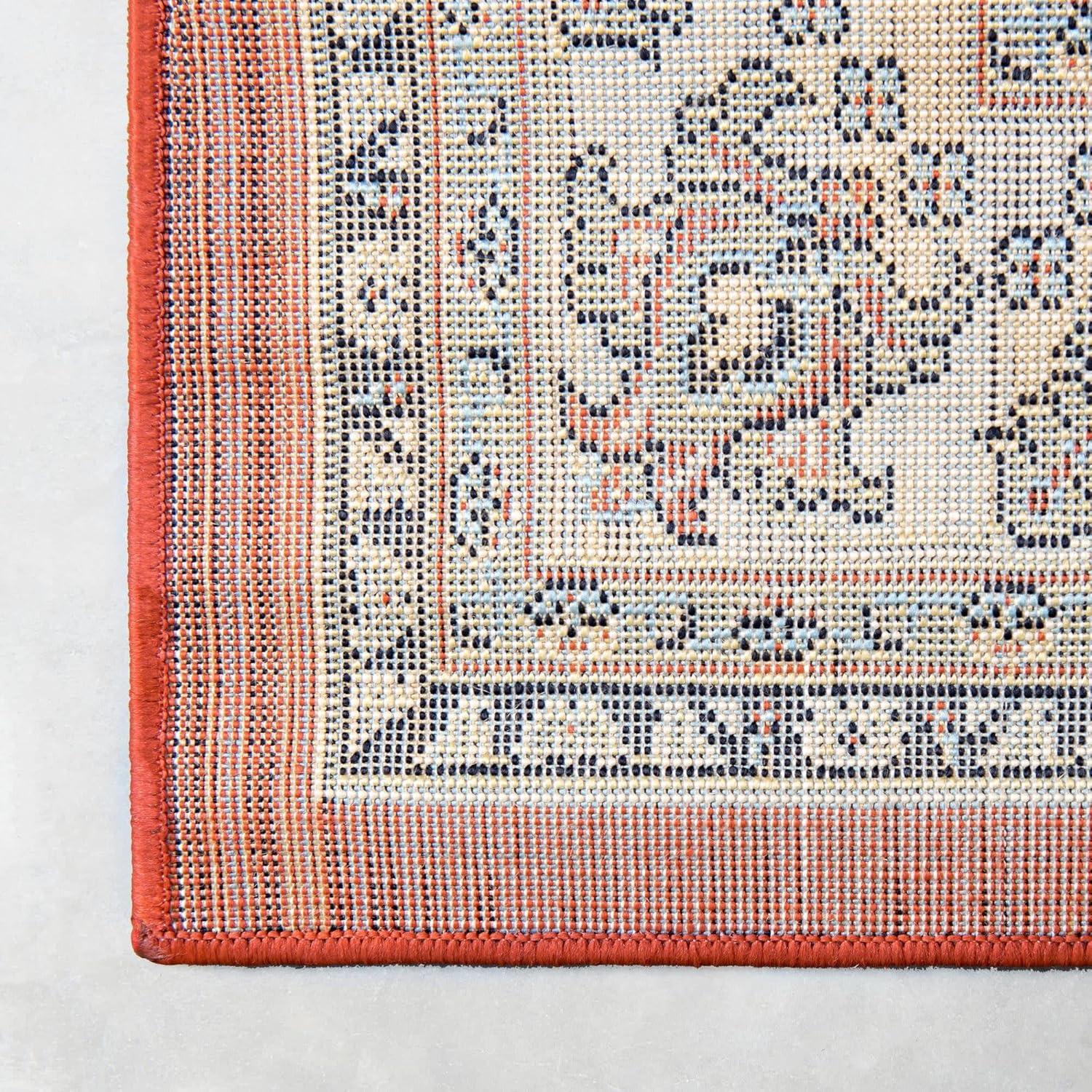 Terracotta & Ivory 8' x 10' Easy-Care Synthetic Area Rug