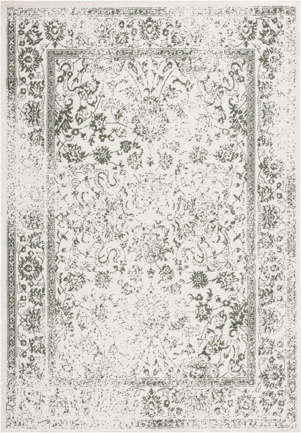 SAFAVIEH Adirondack Wyatt Distressed Area Rug, Ivory/Dark Green, 6' x 6' Square