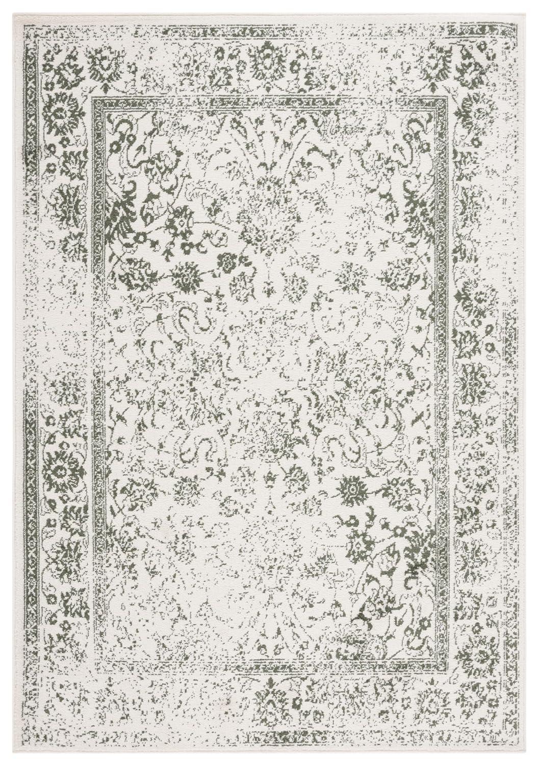SAFAVIEH Adirondack Wyatt Distressed Area Rug, Ivory/Dark Green, 6' x 6' Square