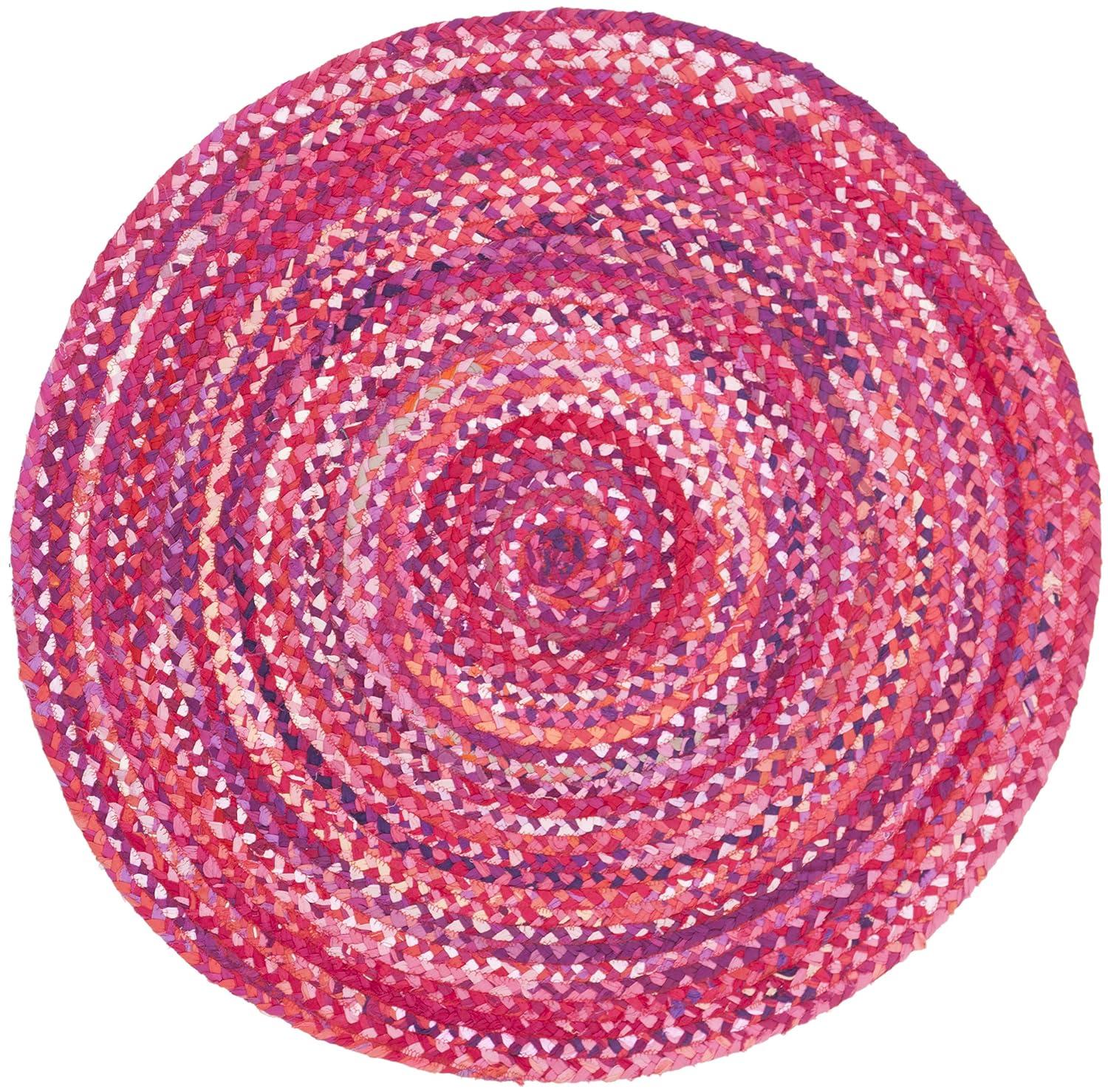 Braided BRD452 Hand Woven Indoor Accent Rug - Pink/Fuchsia - 3' Round - Safavieh