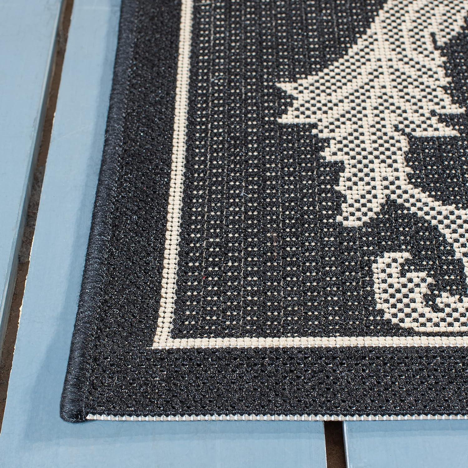 Courtyard CY2653 Power Loomed Indoor and Outdoor Area Rug - Black/Sand - 7'10"x7'10" - Safavieh