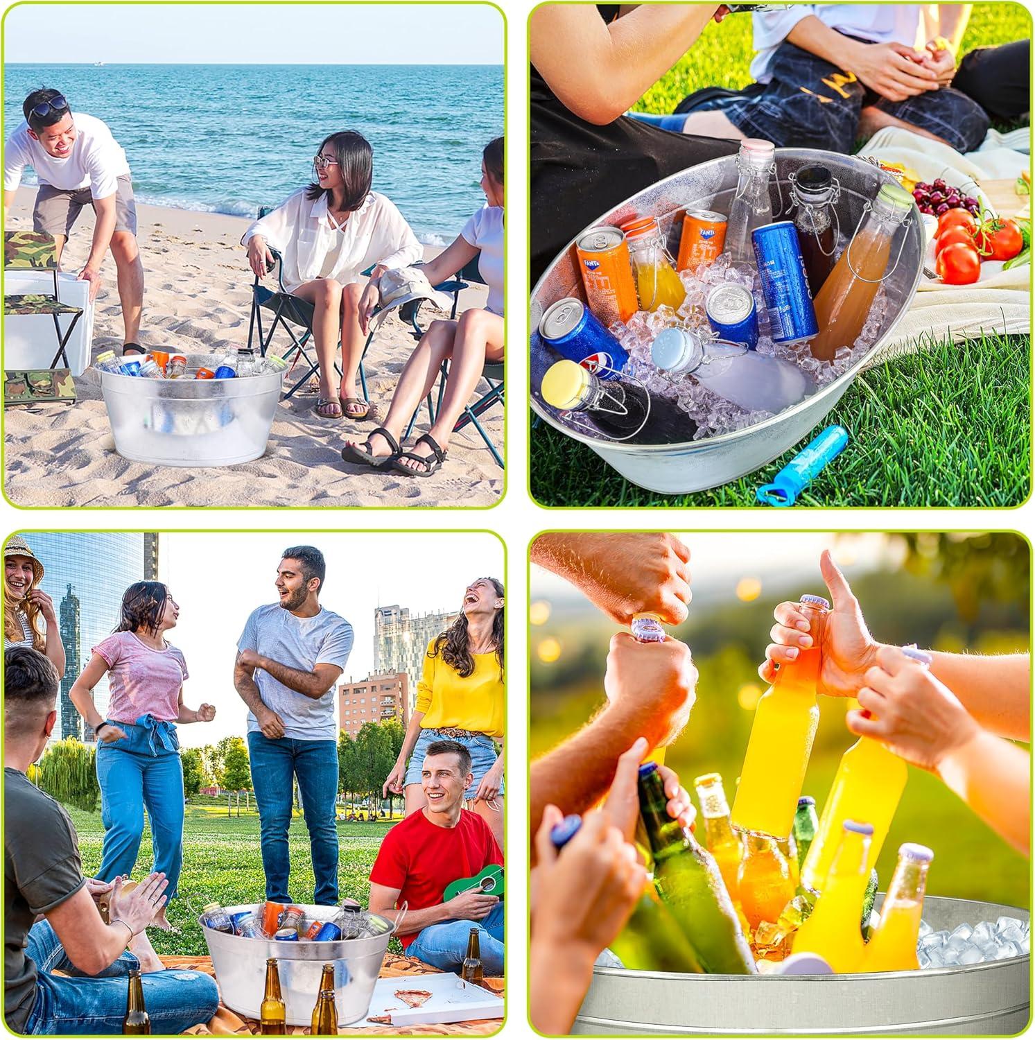 Large 6-Gallon Galvanized Tin Beverage Tub, 20x14x10 inches (Pack of 2)