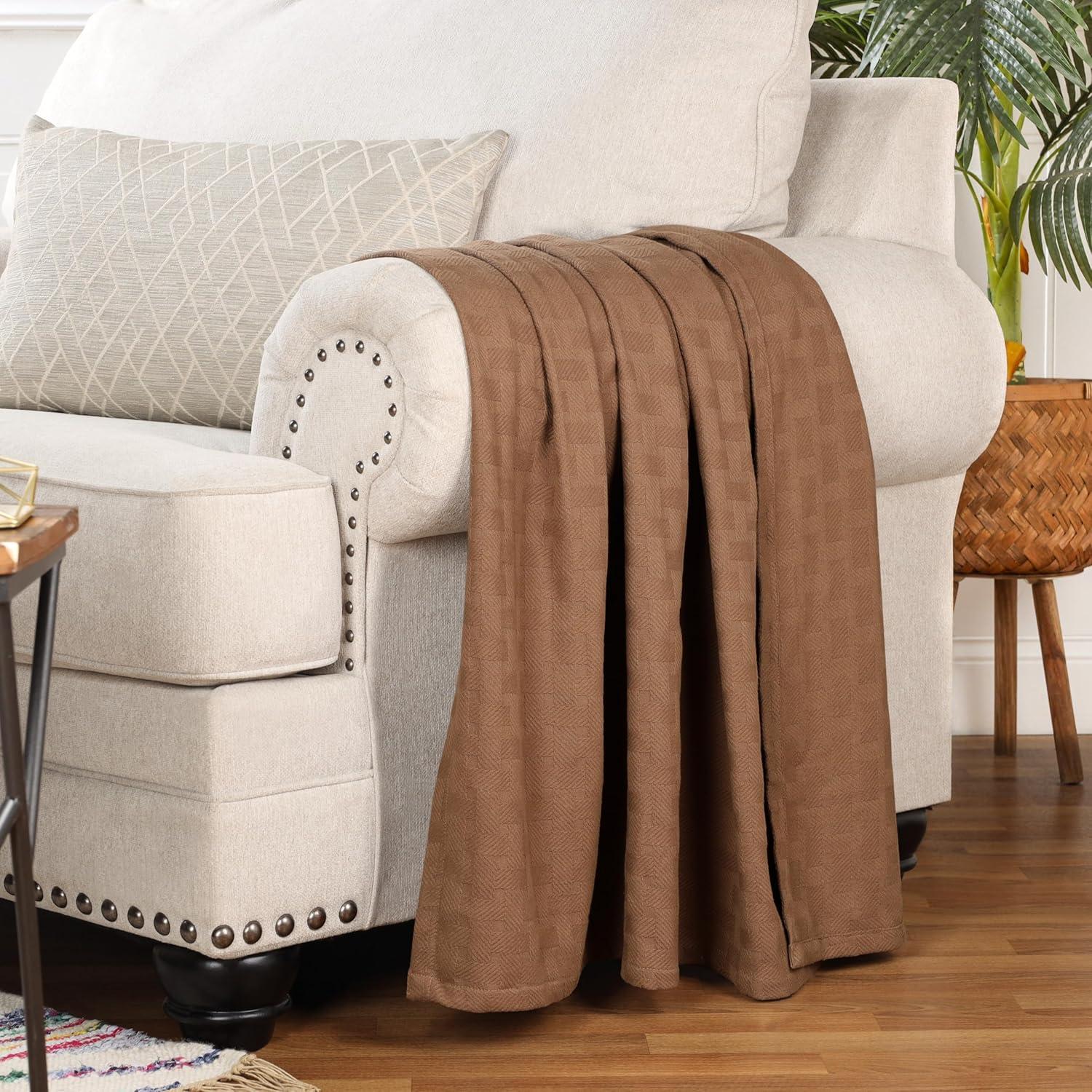 Twin Taupe Cotton Basketweave All-Season Blanket