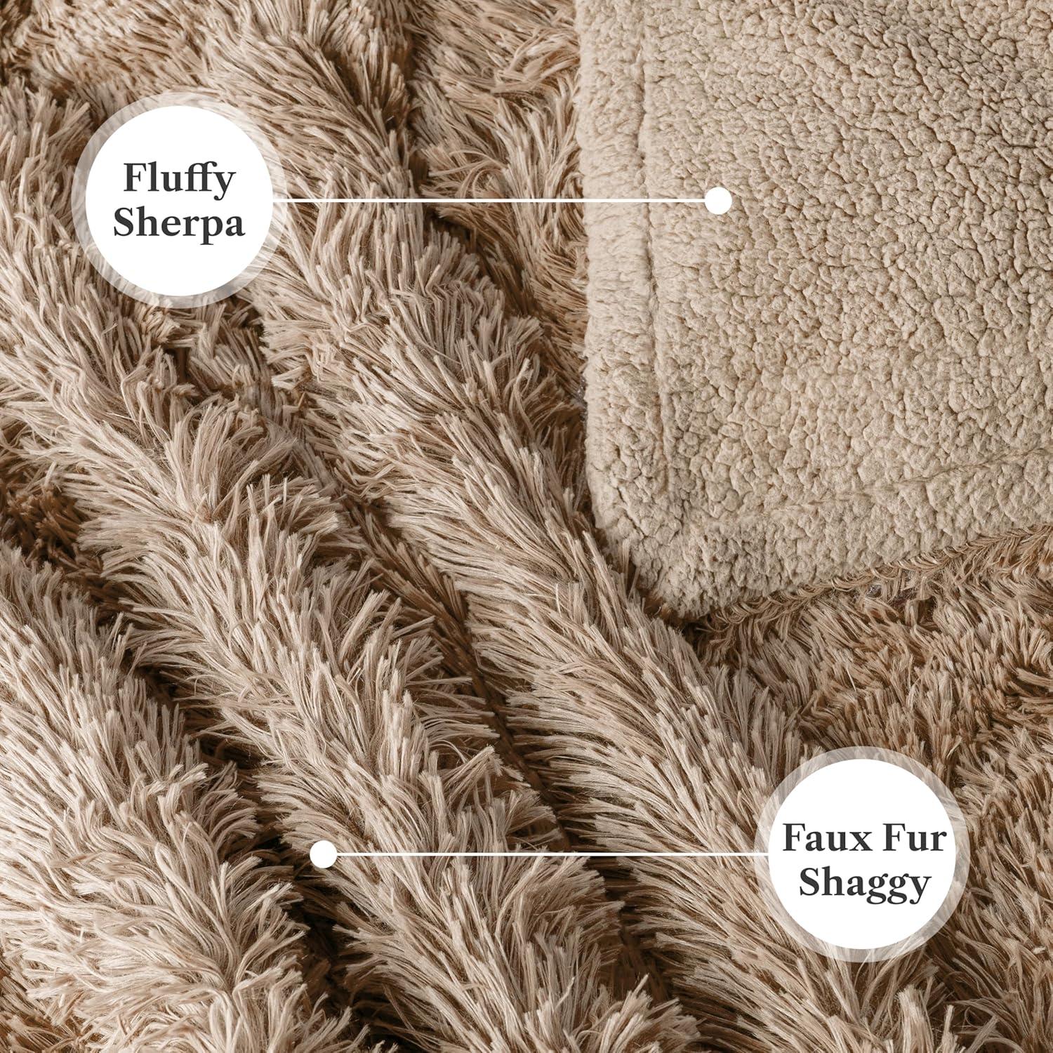 PAVILIA Soft Fluffy Faux Fur Throw Blanket, Taupe Tan Camel, Shaggy Furry Warm Sherpa Blanket Fleece Throw for Bed, Sofa, Couch, Decorative Fuzzy Plush Comfy Thick Throw Blanket, 50x60 Inches