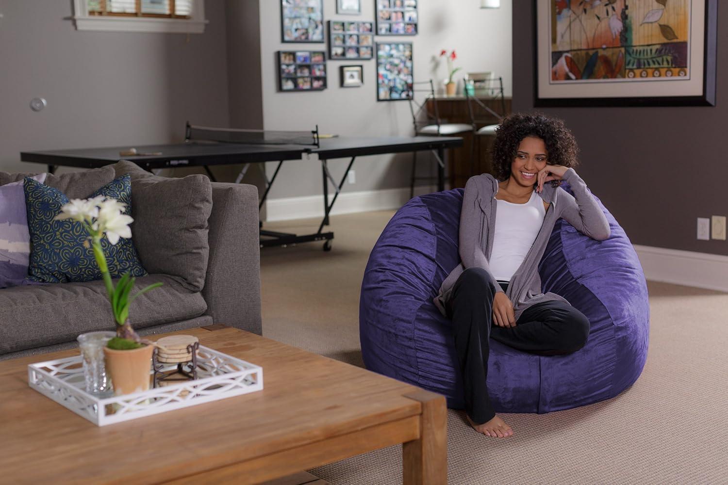 Bean Bag Chairs for Adults - Memory Foam Furniture BeanBag Chair - Kids/Teens Sofa with Soft Micro Fiber Cover - Round Fluffy Couch for Living Room Bedroom College Dorm - 3 ft, Purple