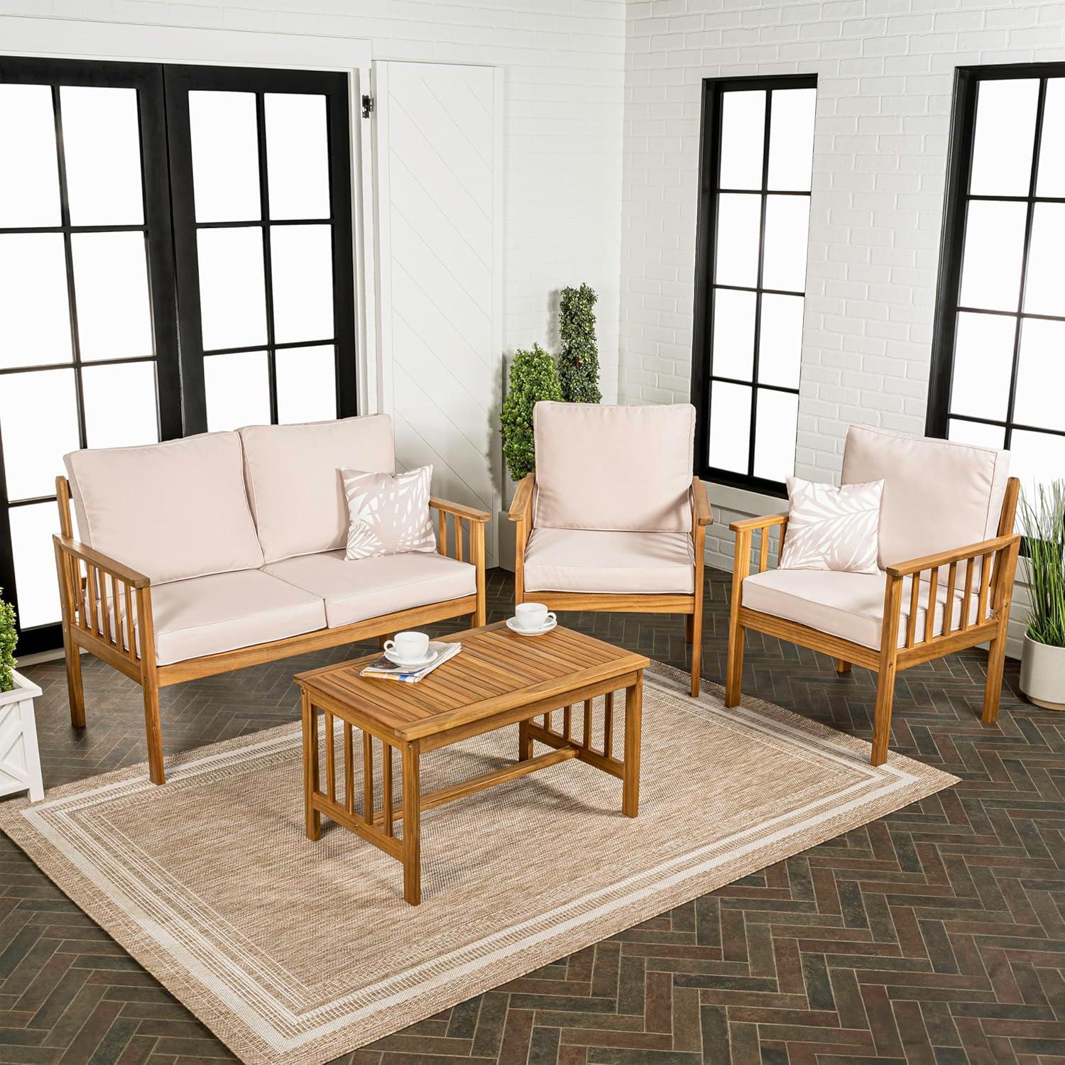 Everly 4-Piece Beige Acacia Wood Outdoor Patio Set