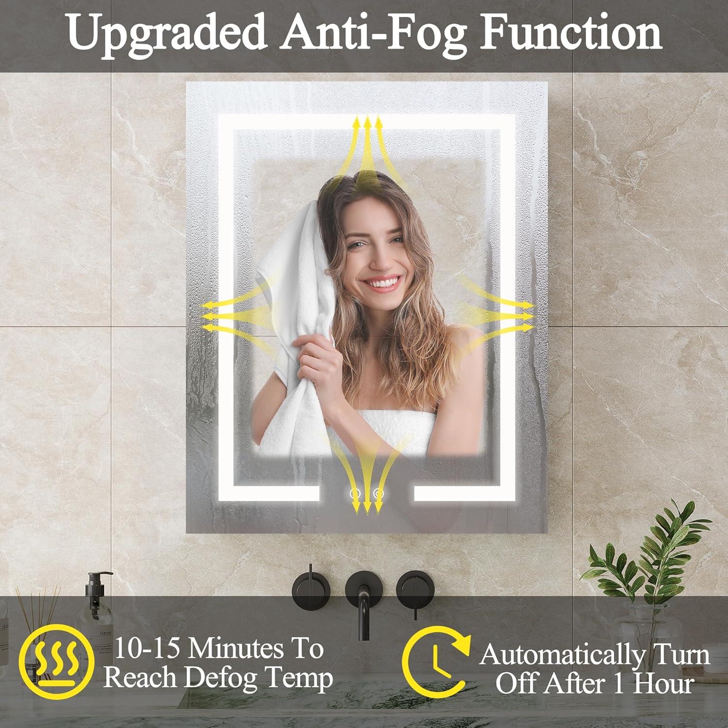 Ebern Designs Christhilde Medicine Cabinet with LED Mirror for Bathroom, Defog, Stepless Dimming, 3 Color Change, 2 Outlets, 2USB