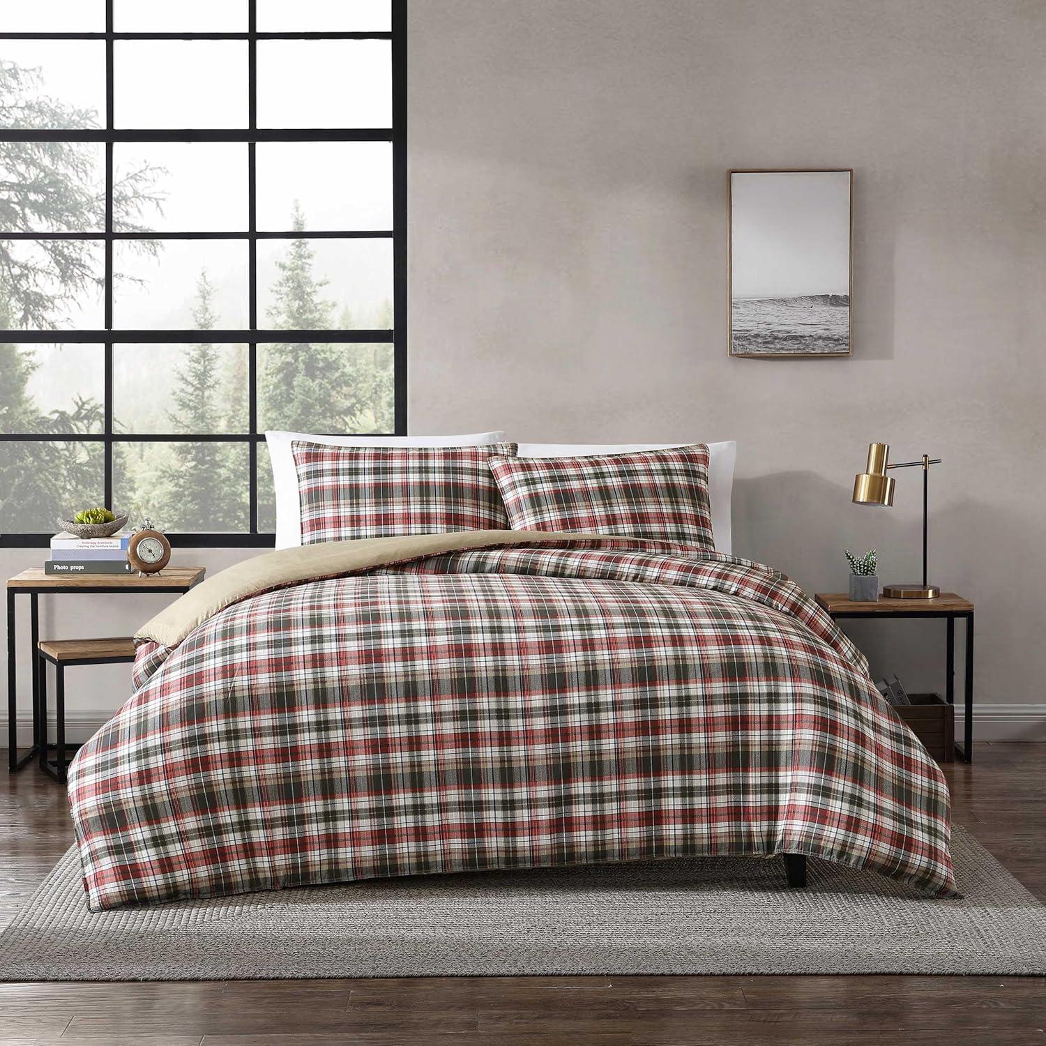 Astoria Plaid Red Microfiber King Duvet Set