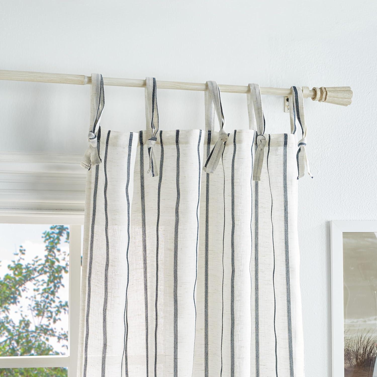 Laguna Striped Semi-Sheer Tab Top Curtain Panel Pair (Set of 2) (Set of 2)