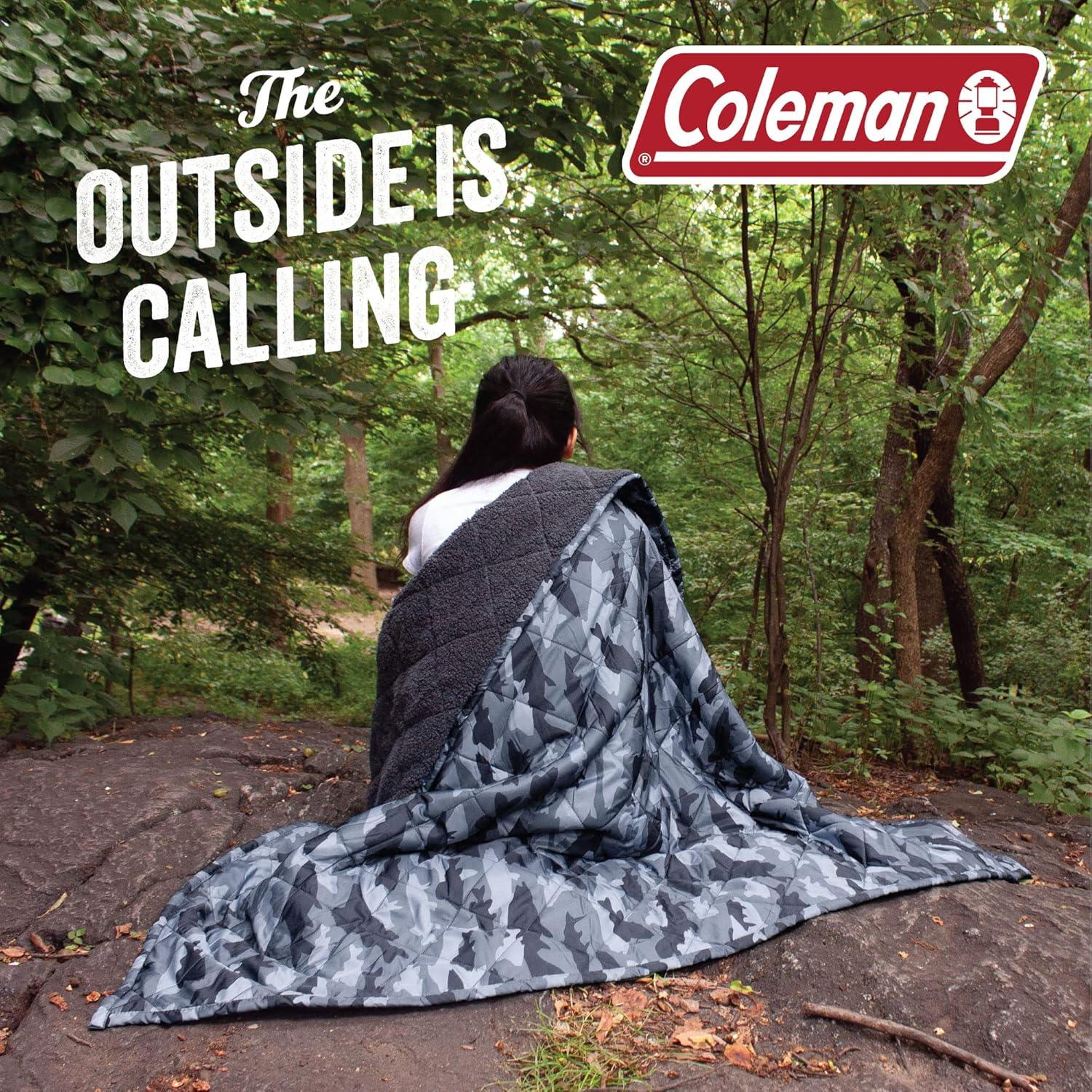 Coleman Coleman Reversible Water Resistant Nylon and Sherpa Diamond Quilted Indoor/Outdoor Throw/Picnic Blanket