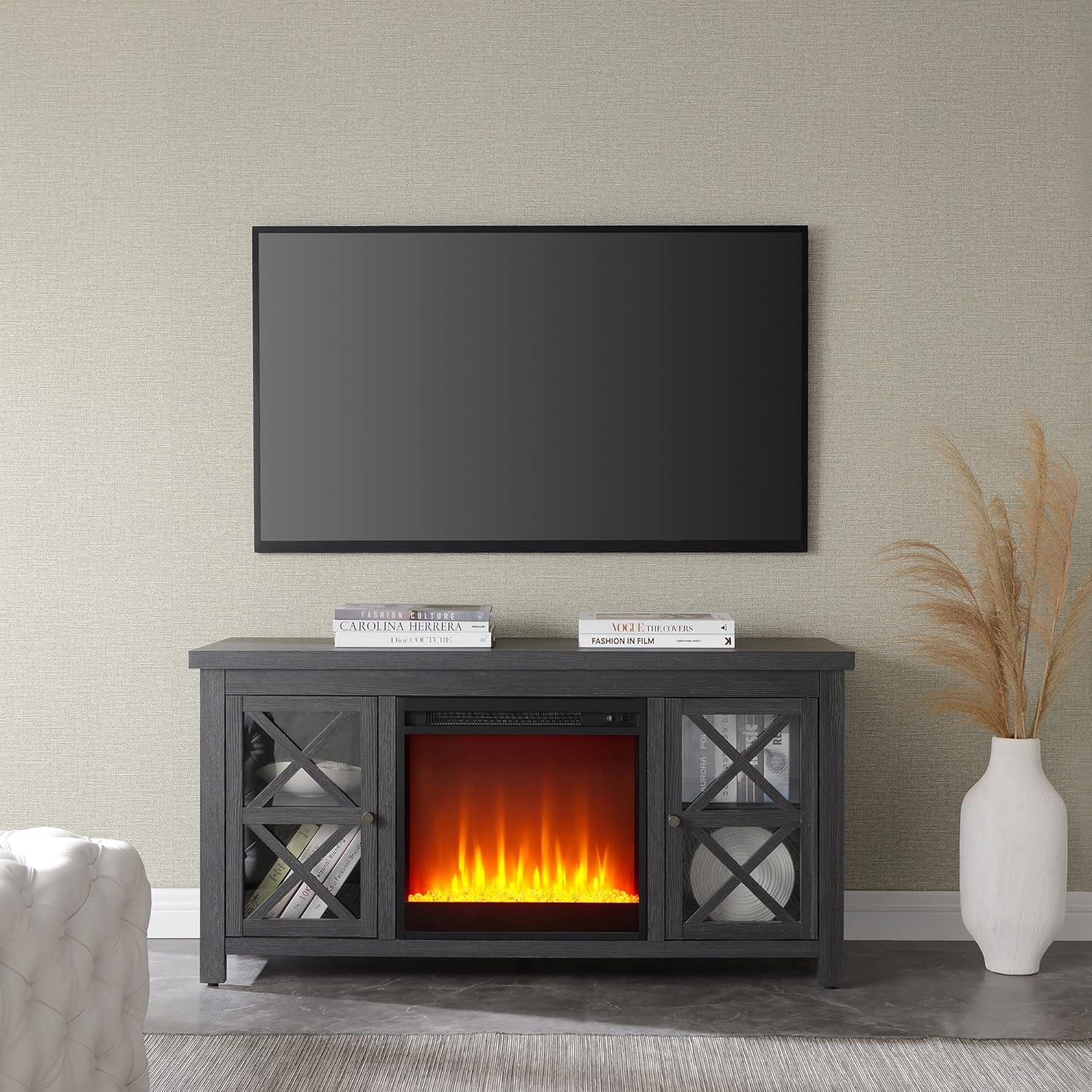 Evelyn&Zoe Colton Rectangular TV Stand with Crystal Fireplace for TV's up to 55", Charcoal Gray