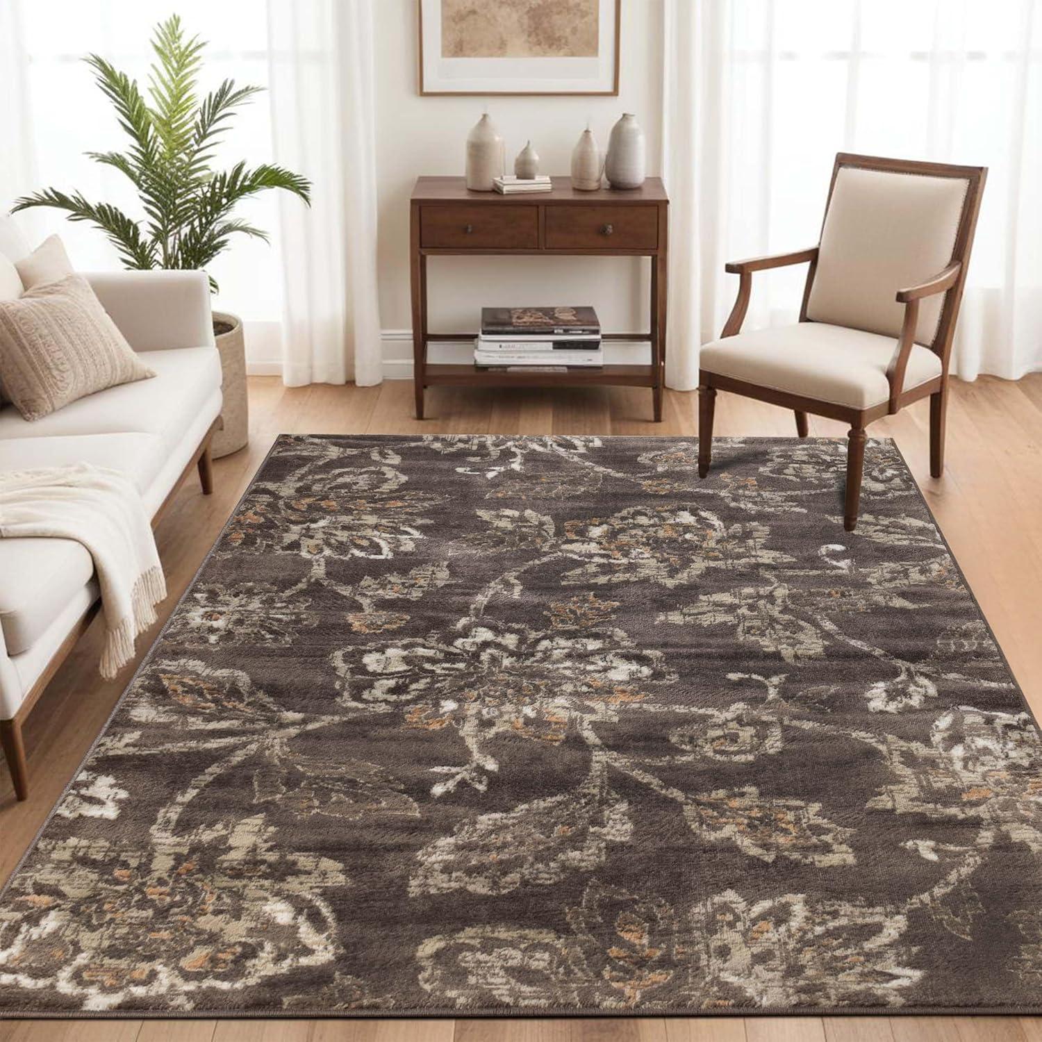 Superior Jacobean Floral Indoor Area Rug, 3' x 5', Taupe