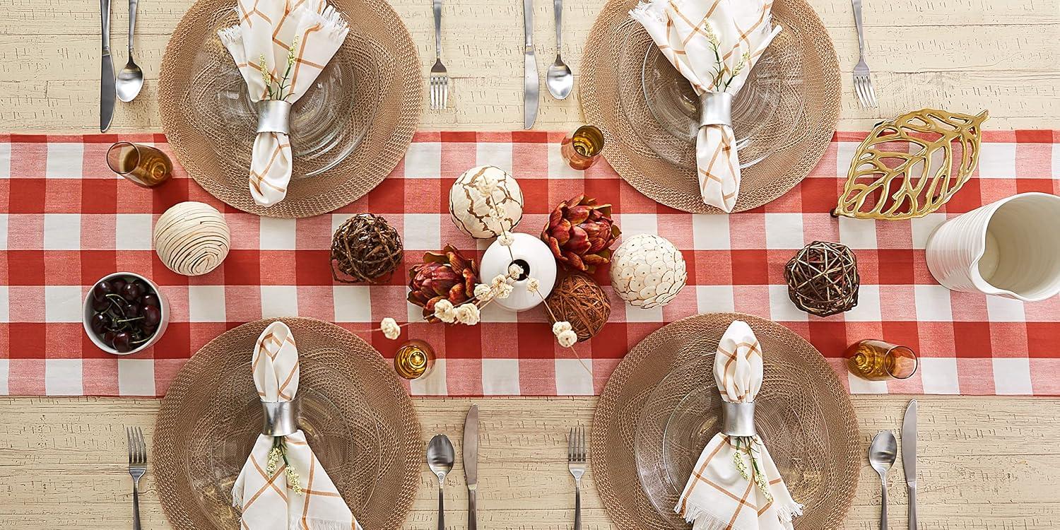 DII 14" x 108" Traditional Cotton Table Runner in Red and White Finish