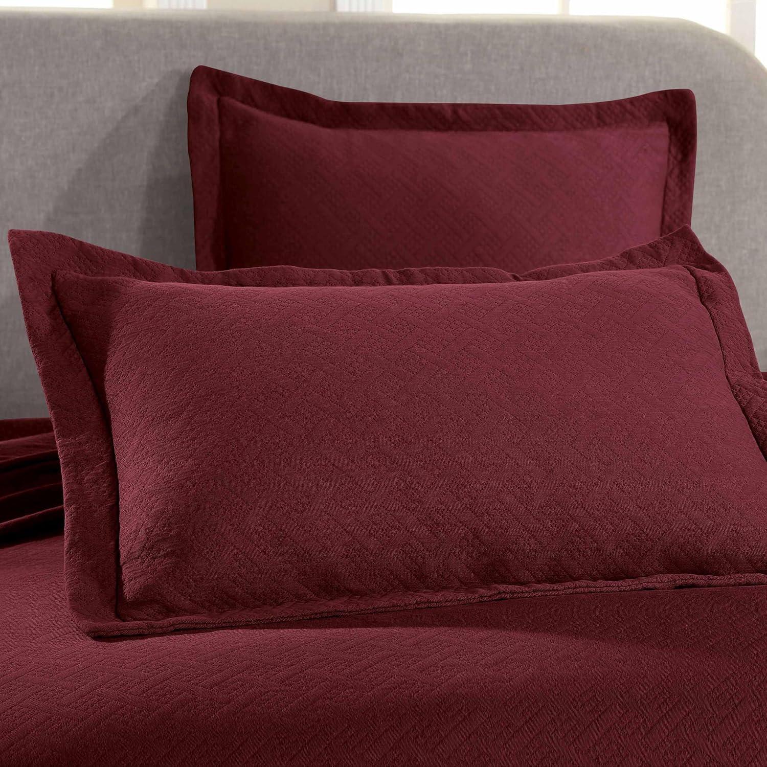 Garnet Queen Cotton Basket Weave Duvet Set with Shams