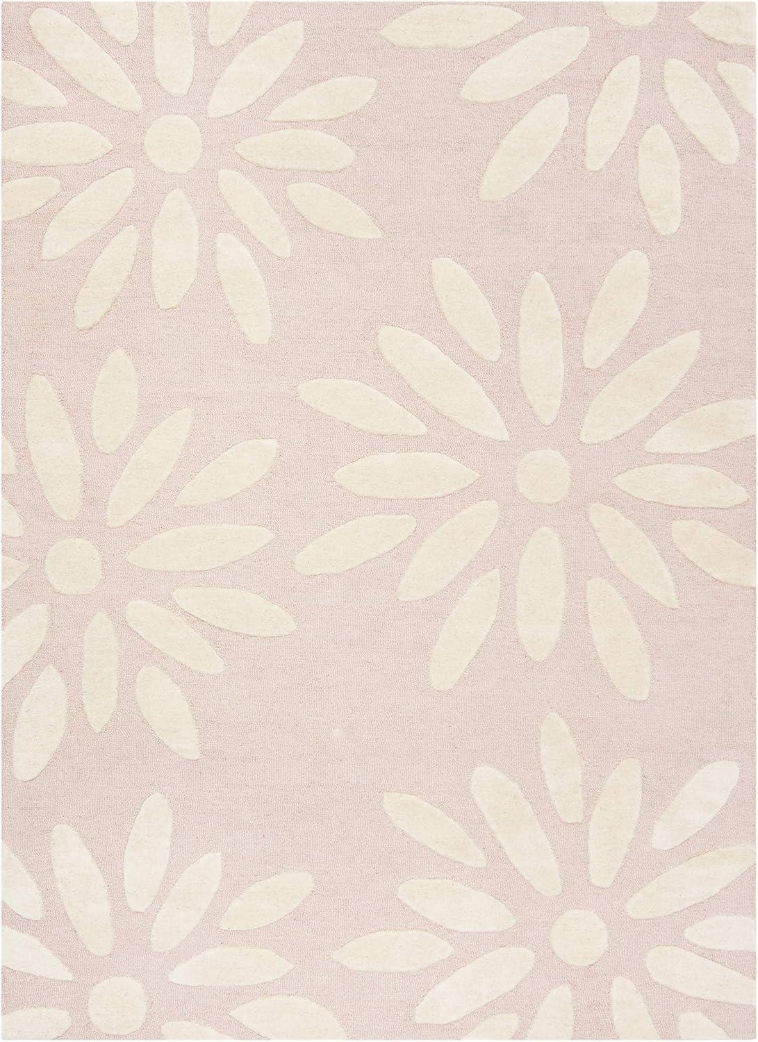 SAFAVIEH Kids Daisy Flowers Wool Area Rug, Pink/Ivory, 3' x 5'