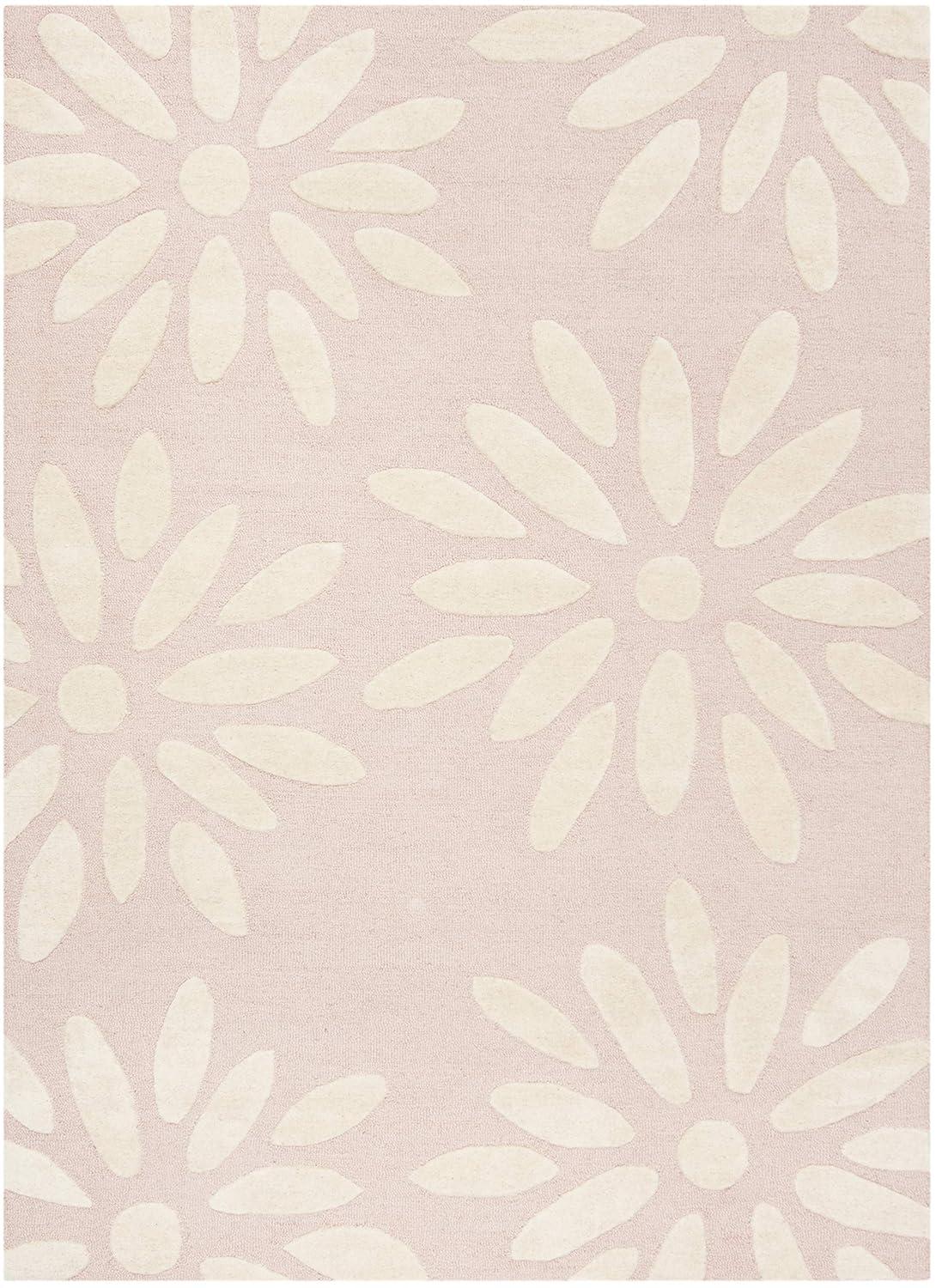 SAFAVIEH Kids Daisy Flowers Wool Area Rug, Pink/Ivory, 3' x 5'