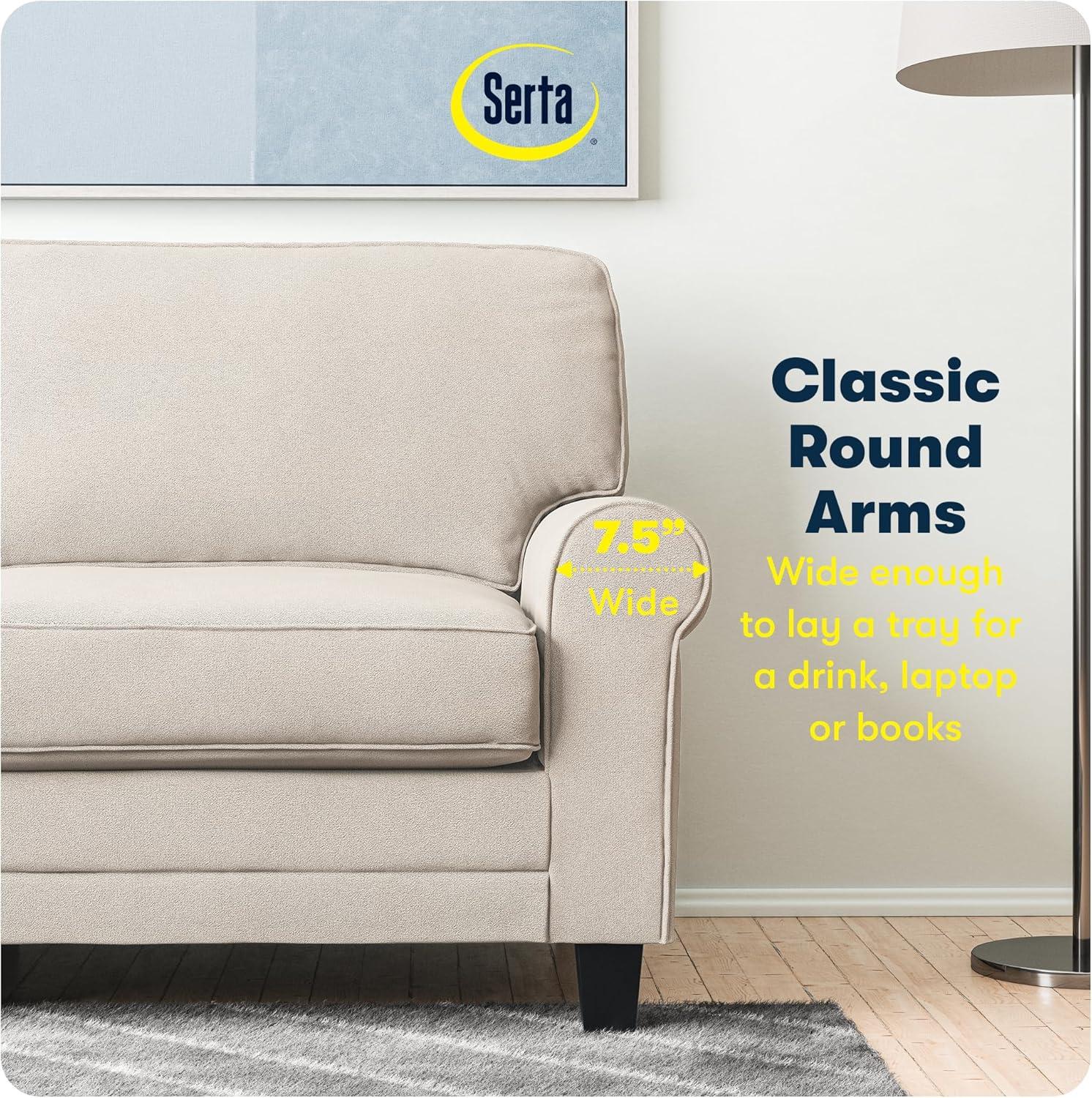 Serta Copenhagen 61" Rolled Arm Sofa, Easy Care Fabric, Soft Pillow Back, Pocket Coil Seat Cushions