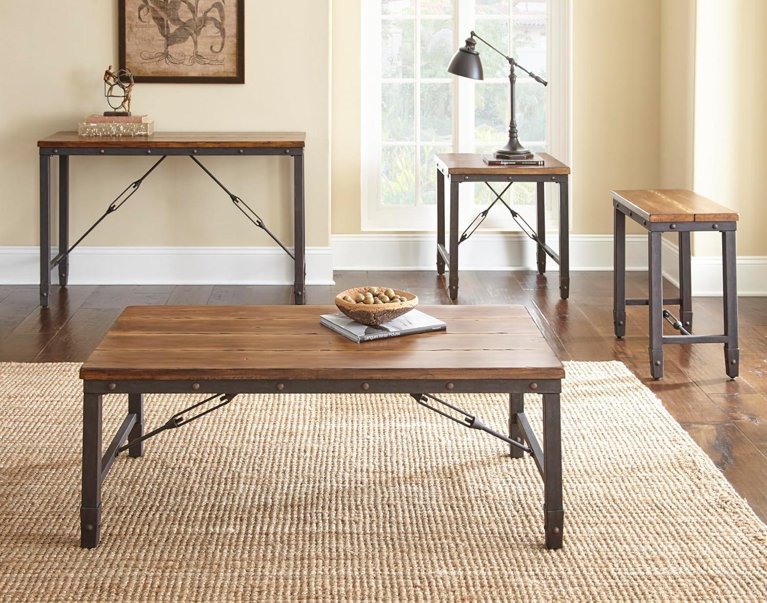 Ashford End Table Antique Honey - Steve Silver Co.: Industrial Style, Pine Veneer, Engineered Hardwoods