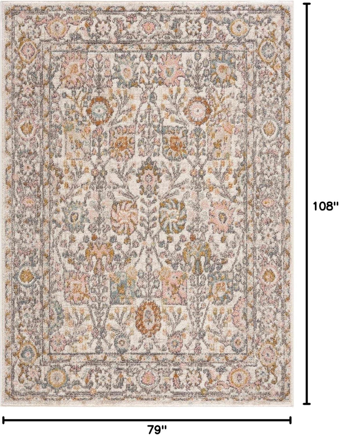 BoutiqueRugs Herstmonceux Boho Vintage Colorful Area Rug - Farmhouse Traditional Floral Pink Rug for Living Room, Bedroom - Cream, Green, Sage, Red, Gray, Taupe - 6'7" x 9' (6x9 Area Rug)