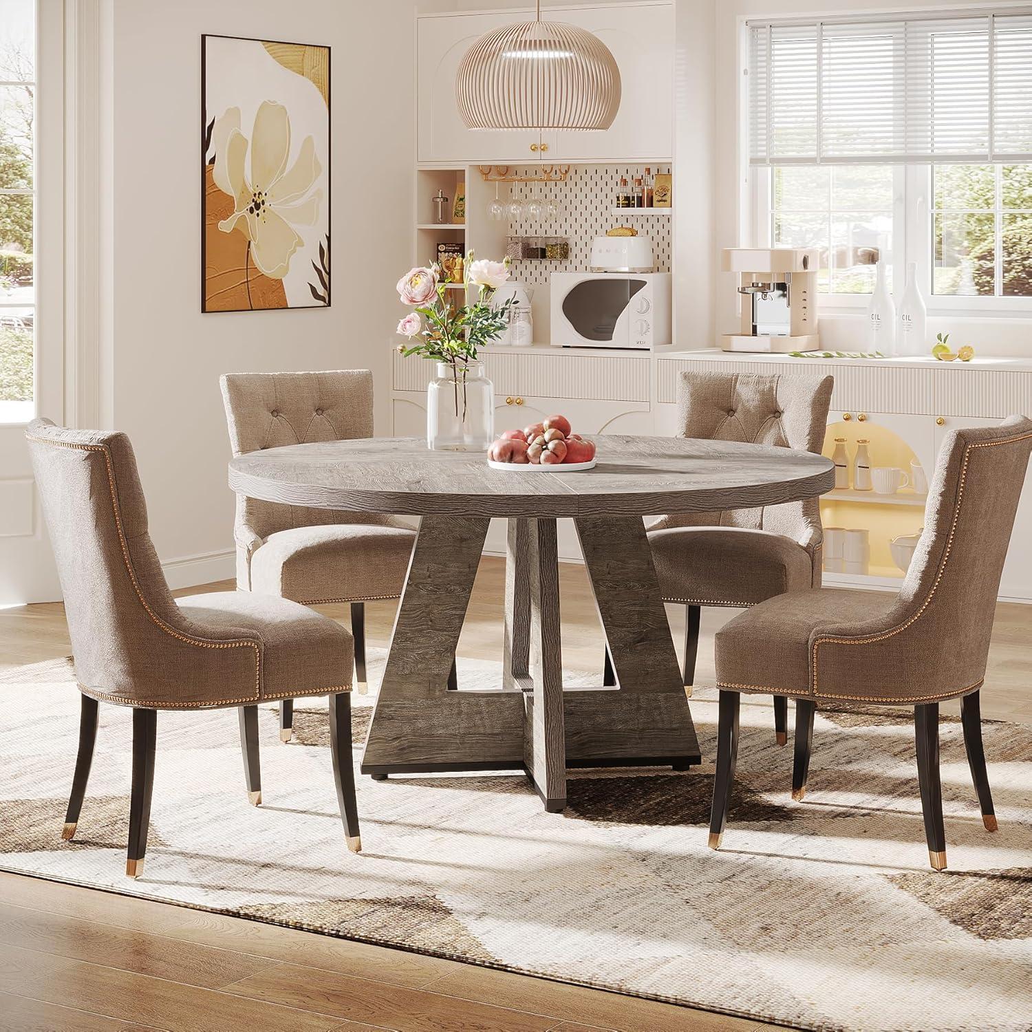 Tribesigns Round Dining Table for 4, Grey Kitchen Table 47 Inch Farmhouse Wood Kitchen Dinning Table for Kitchen Living Room