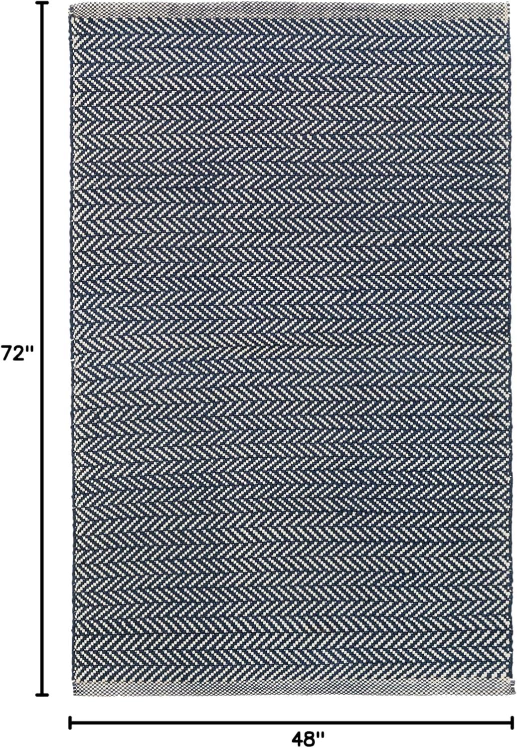 Indigo Herringbone Handmade Cotton Rug 4' x 6' - Reversible and Washable