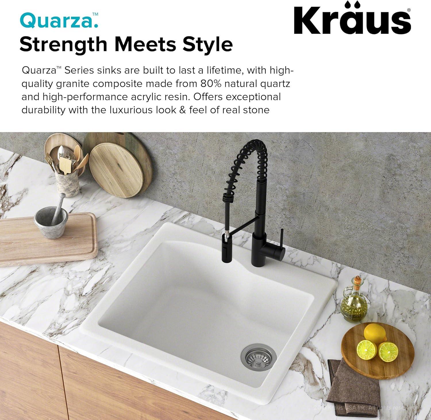 KRAUS Quarza™ 25" L Dual Mount Single Bowl Granite Kitchen Sink and Strainer