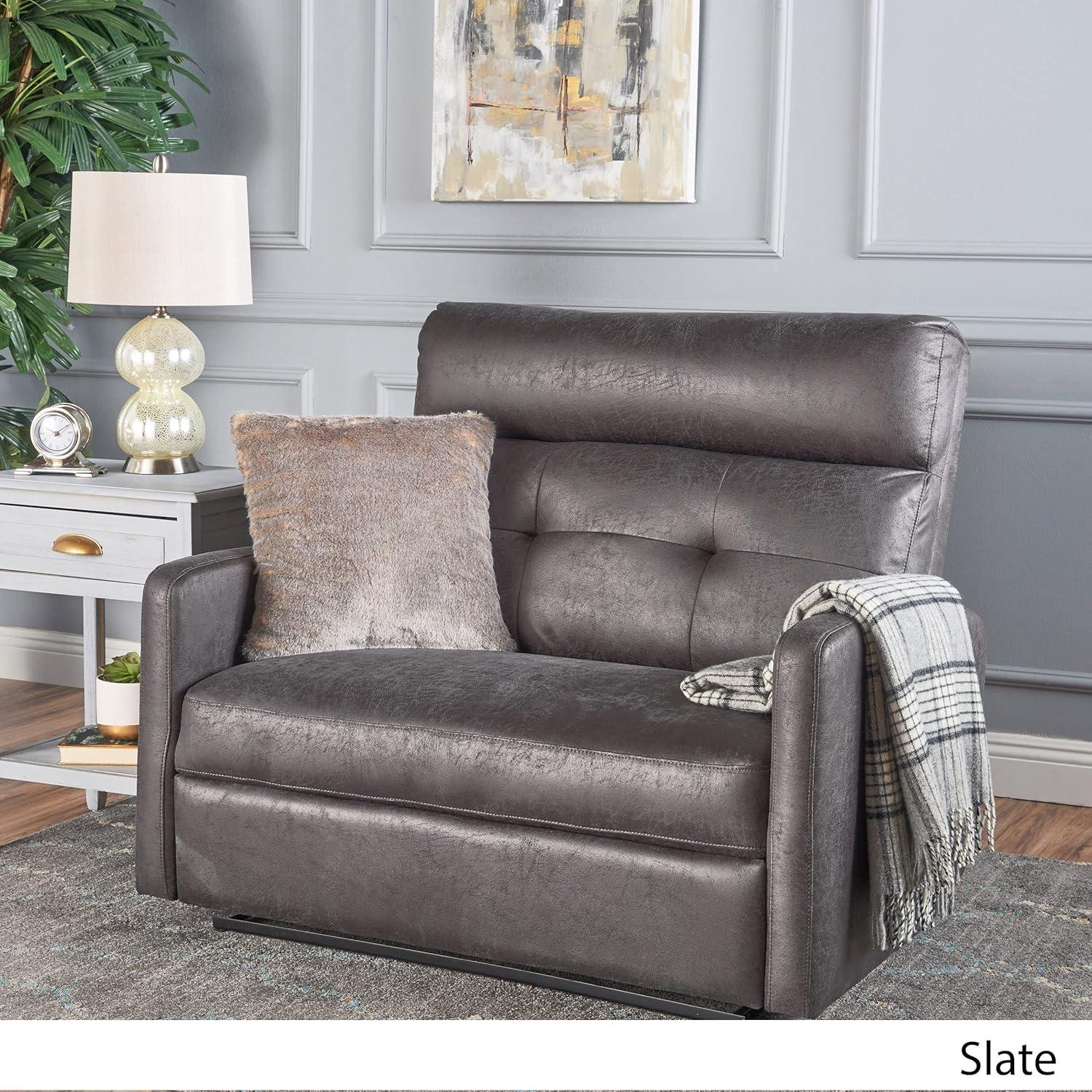 Slate Gray Microfiber 2-Seater Recliner with Wood Frame