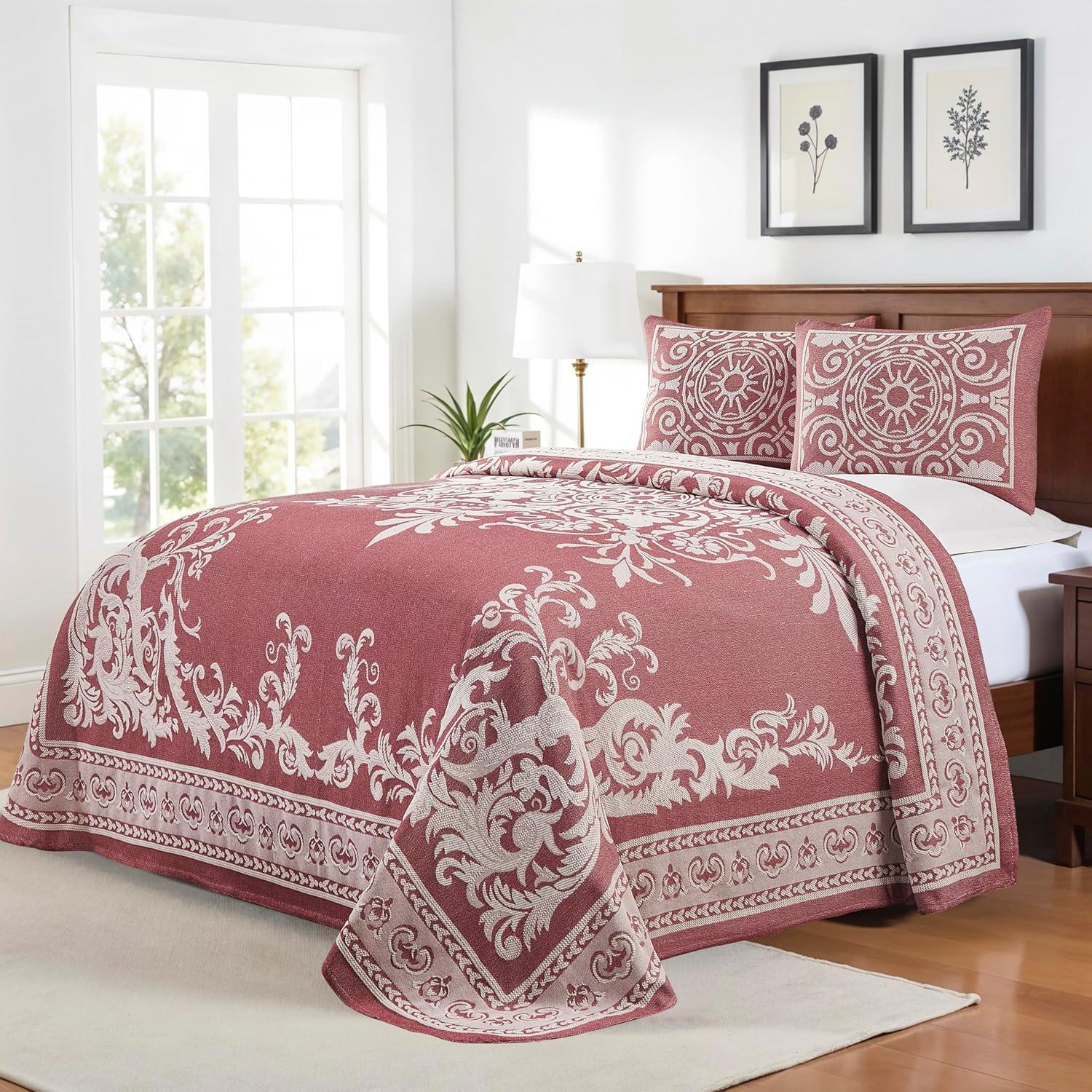 Rio Lightweight Cotton Blend Woven Jacquard Traditional Medallion Bedspread/Coverlet Set